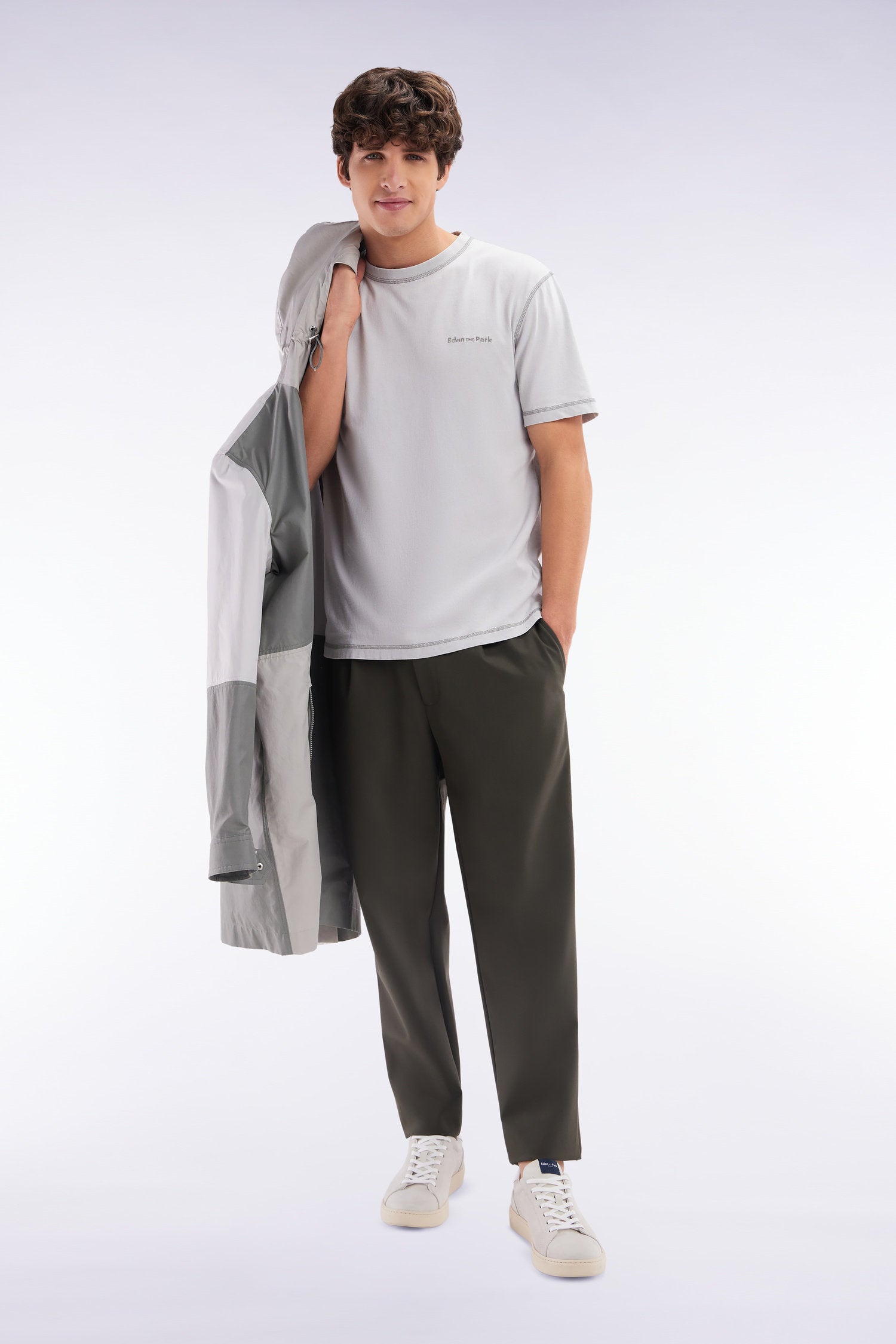 Eden Park_Khaki Elastic Waistband Pants_E25BASPA0019_KAF5_03