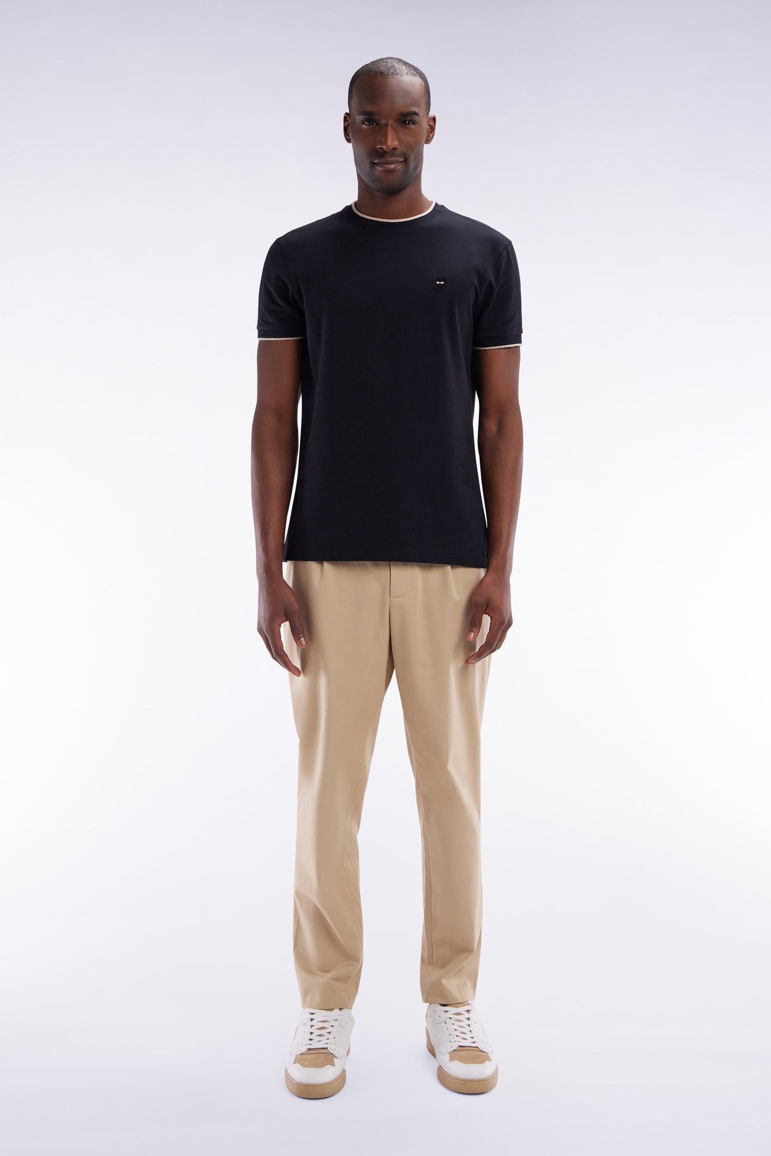 Eden Park_Elastic Trousers in Beige Lyocell and Stretch Cotton_E25BASPA0020_BEM7_01