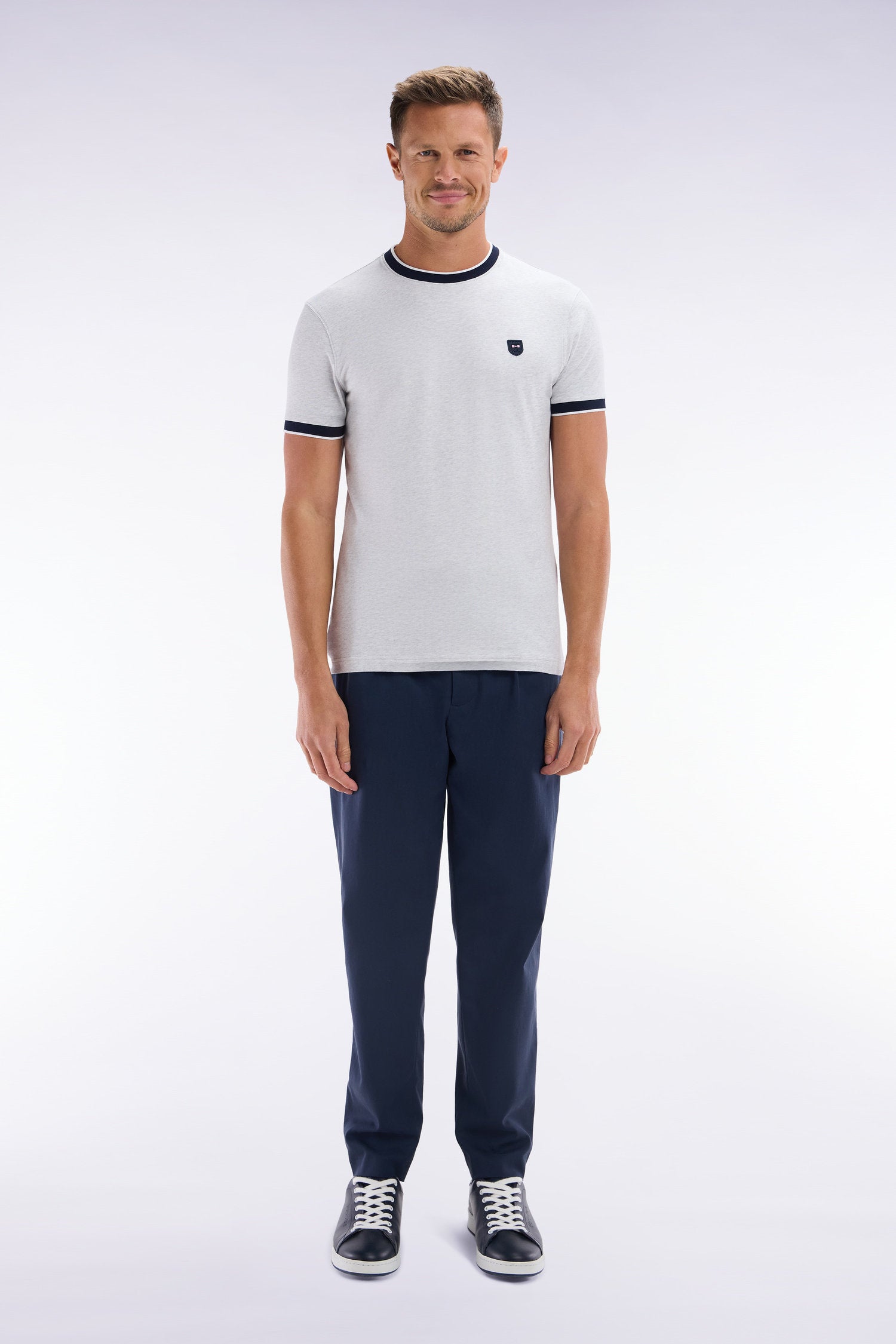 Eden Park_Elastic Trousers in Navy Lyocell and Stretch Cotton_E25BASPA0020_BLF_01