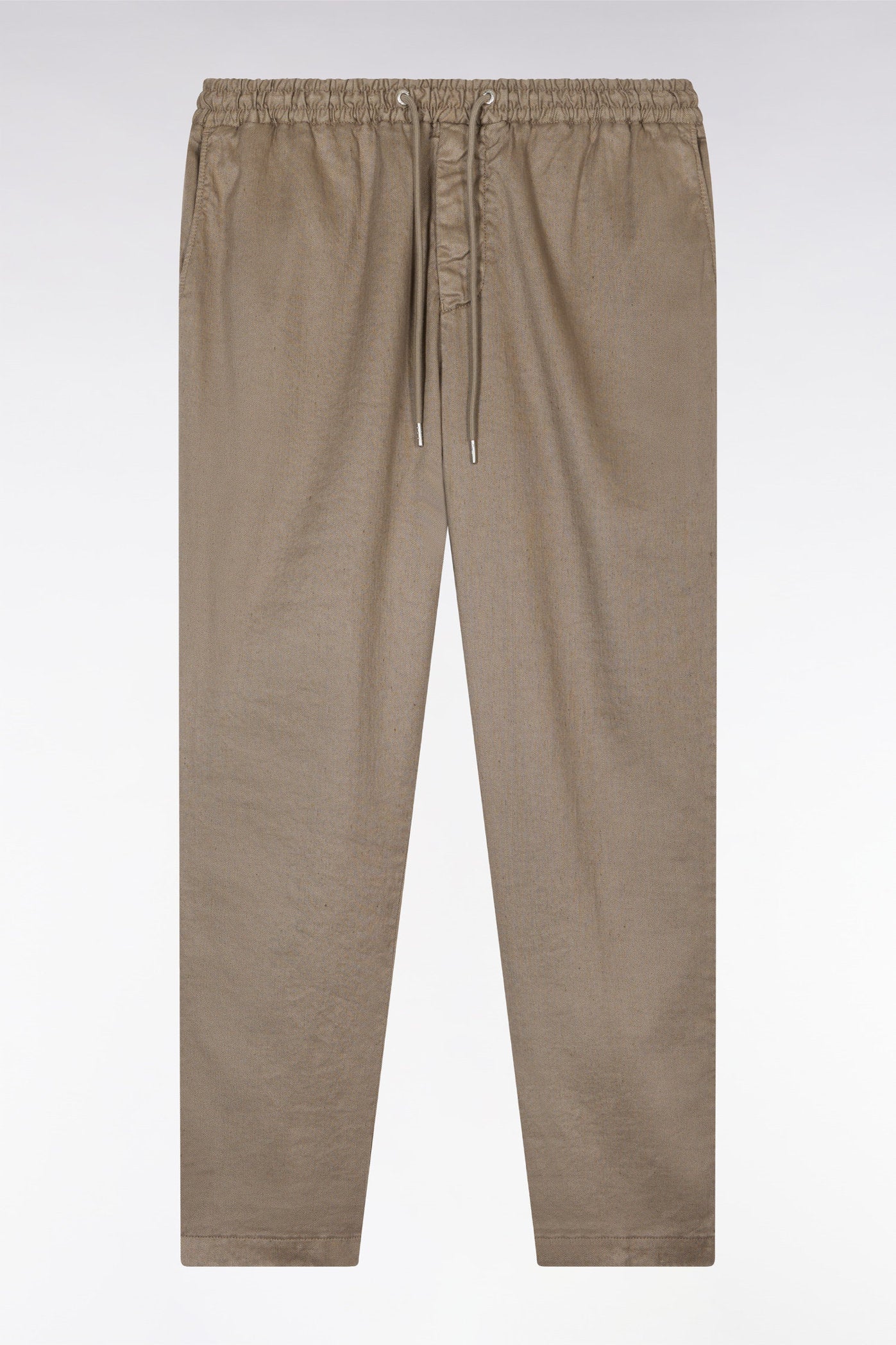 Eden Park_Flowing Elastic Trousers in Brown Stretch Linen - Cotton Blend_E25BASPA0026_BEM_02