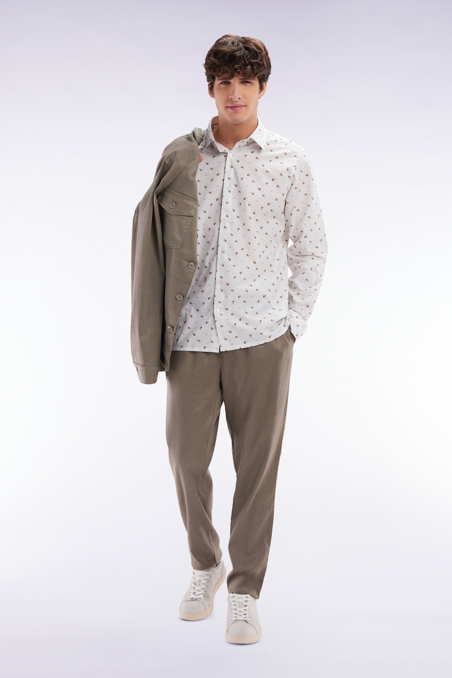 Eden Park_Flowing Elastic Trousers in Brown Stretch Linen - Cotton Blend_E25BASPA0026_BEM_03