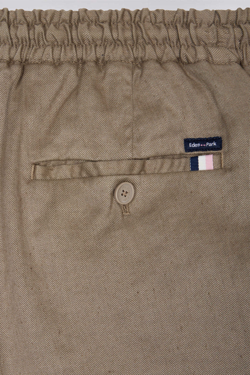Eden Park_Flowing Elastic Trousers in Brown Stretch Linen - Cotton Blend_E25BASPA0026_BEM_05