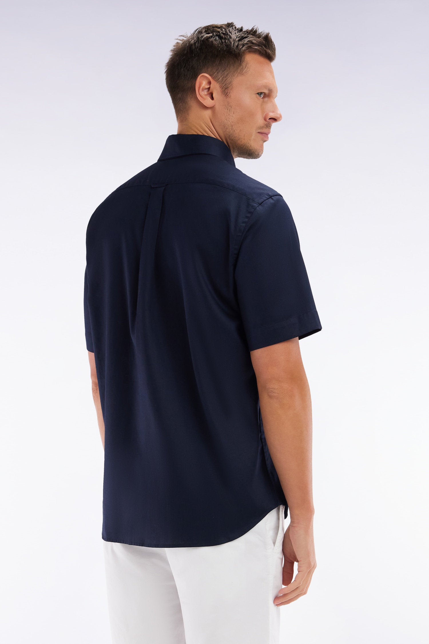 Eden Park_Straight Navy Cotton Short-Sleeved Shirt_E25CHECC0001_BLF_04
