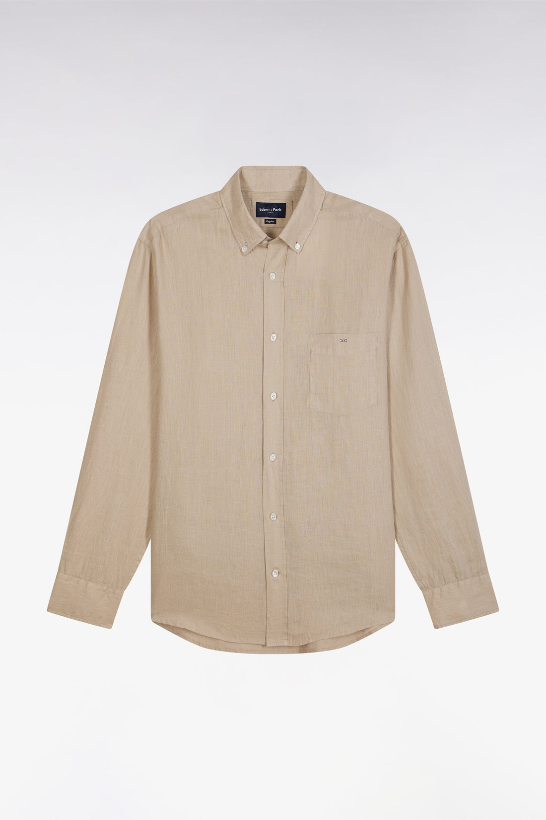 Eden Park_Straight-Fit Beige Linen Shirt_E25CHECL0005_BEM7_02
