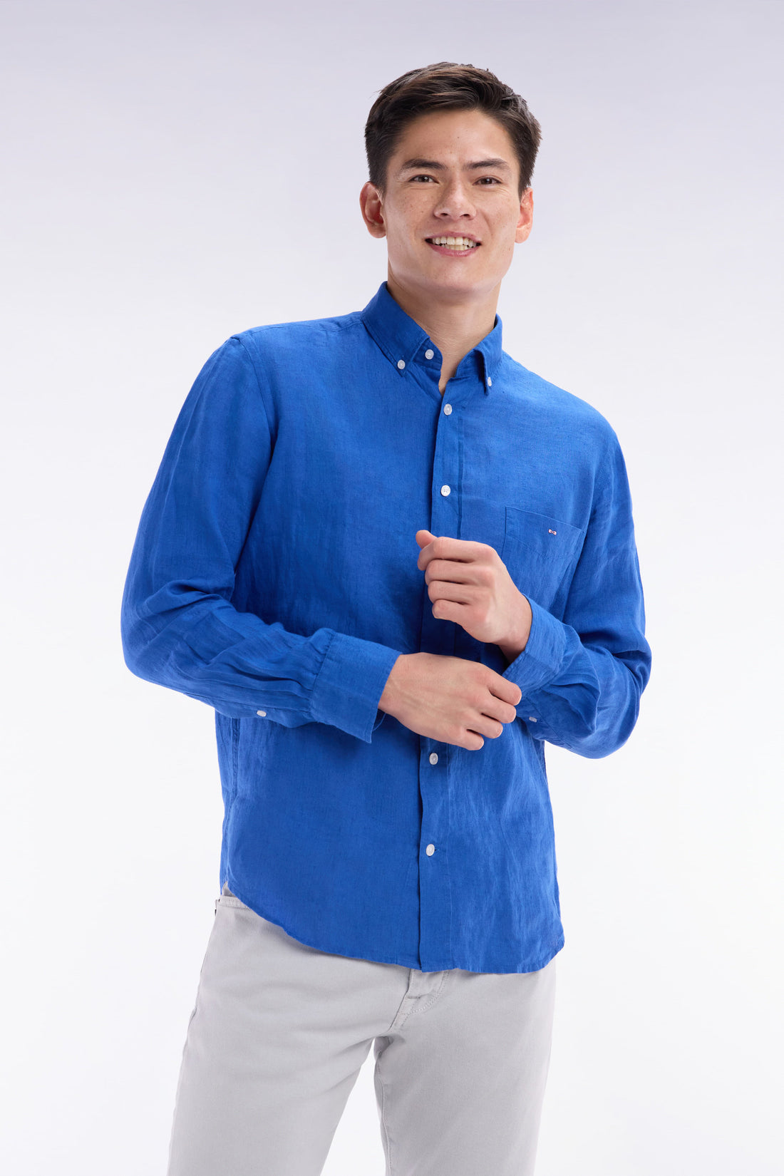 Eden Park_Straight-Fit Blue Linen Shirt_E25CHECL0005_BLM33_02