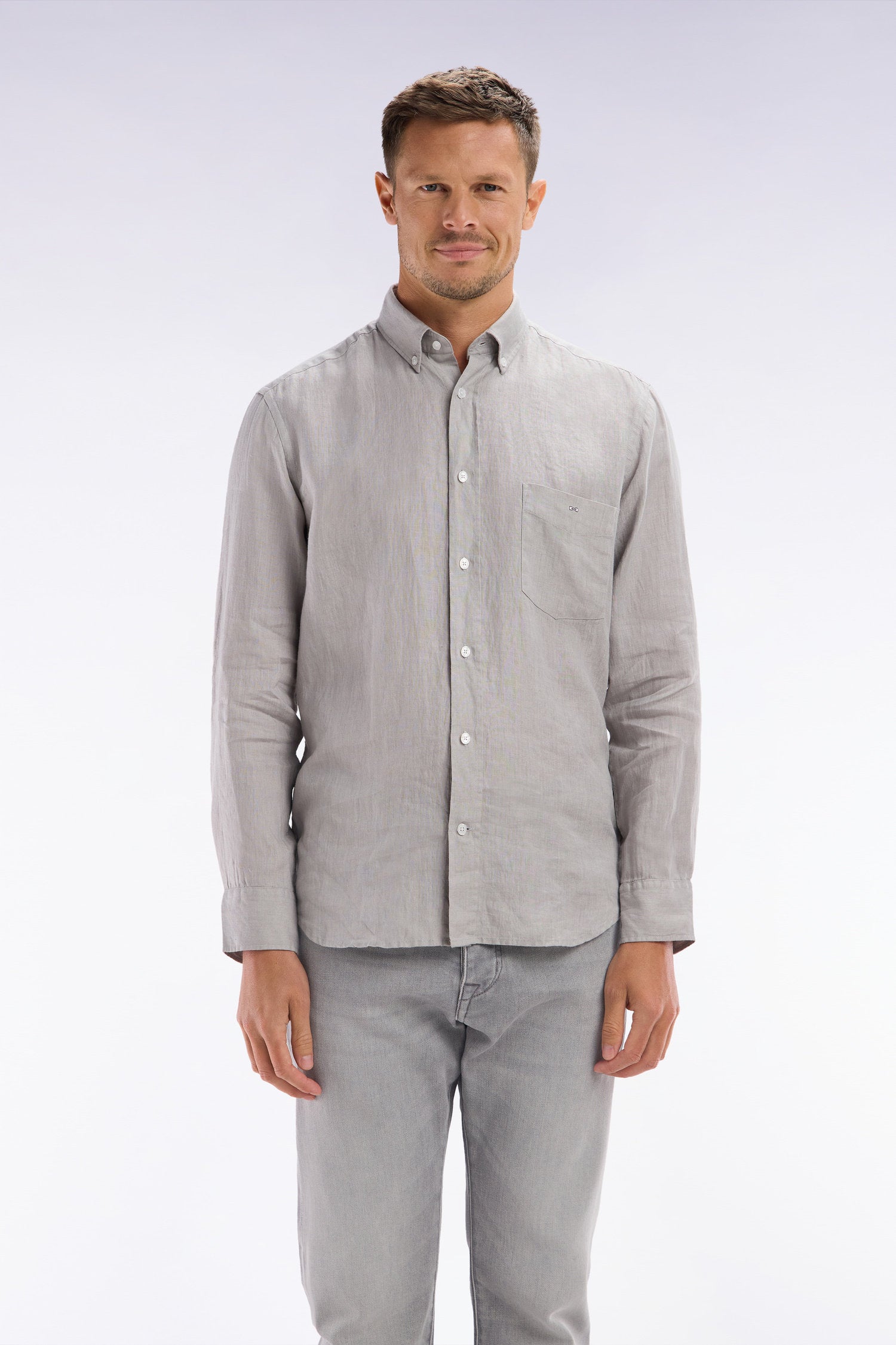 Eden Park_Straight-Fit Grey Linen Shirt_E25CHECL0005_GRM5_01