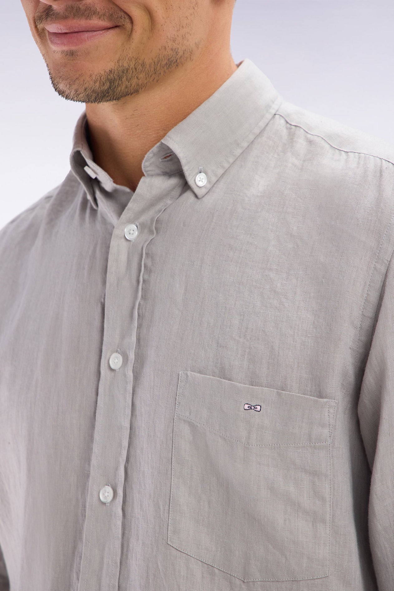 Eden Park_Straight-Fit Grey Linen Shirt_E25CHECL0005_GRM5_02