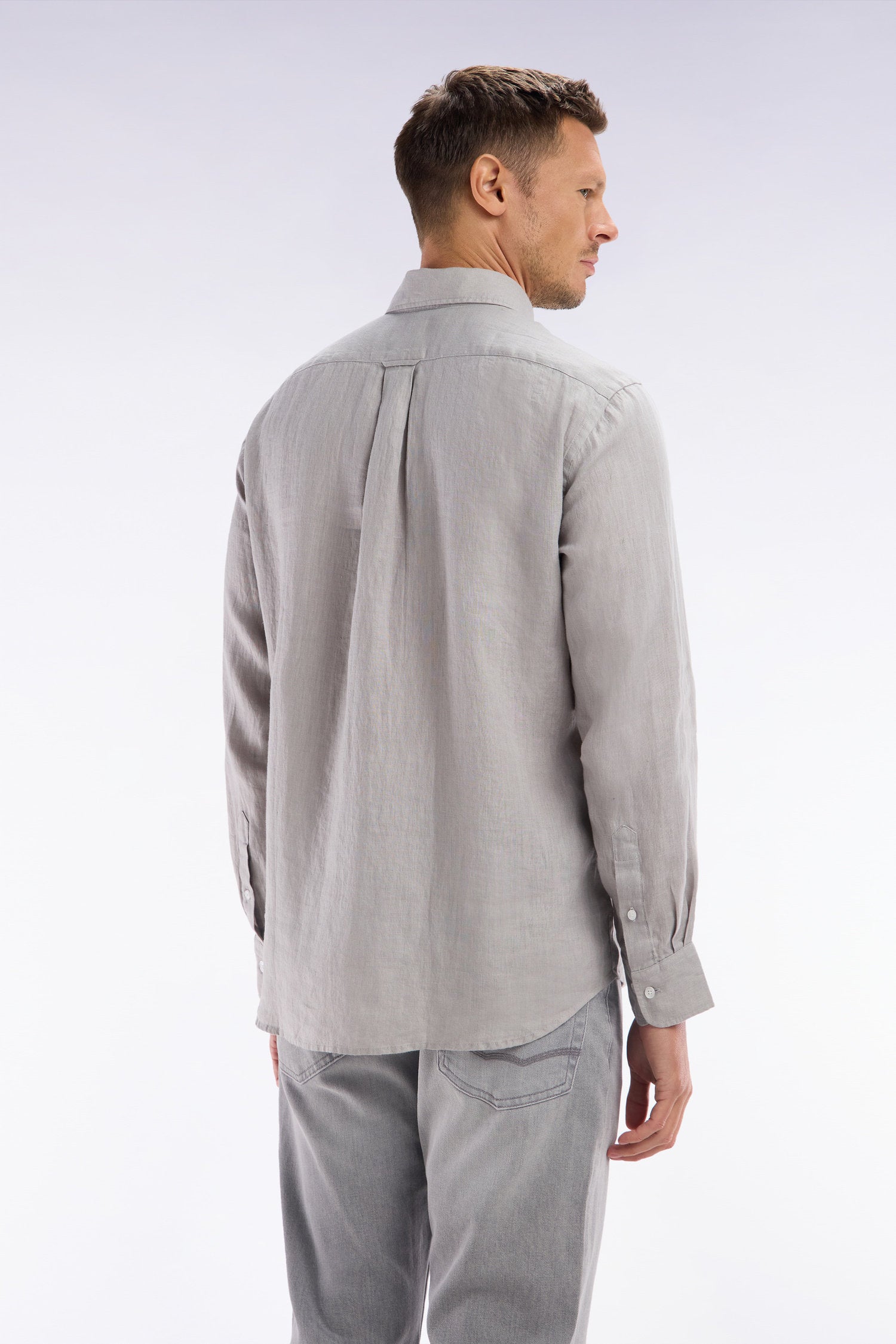 Eden Park_Straight-Fit Grey Linen Shirt_E25CHECL0005_GRM5_03