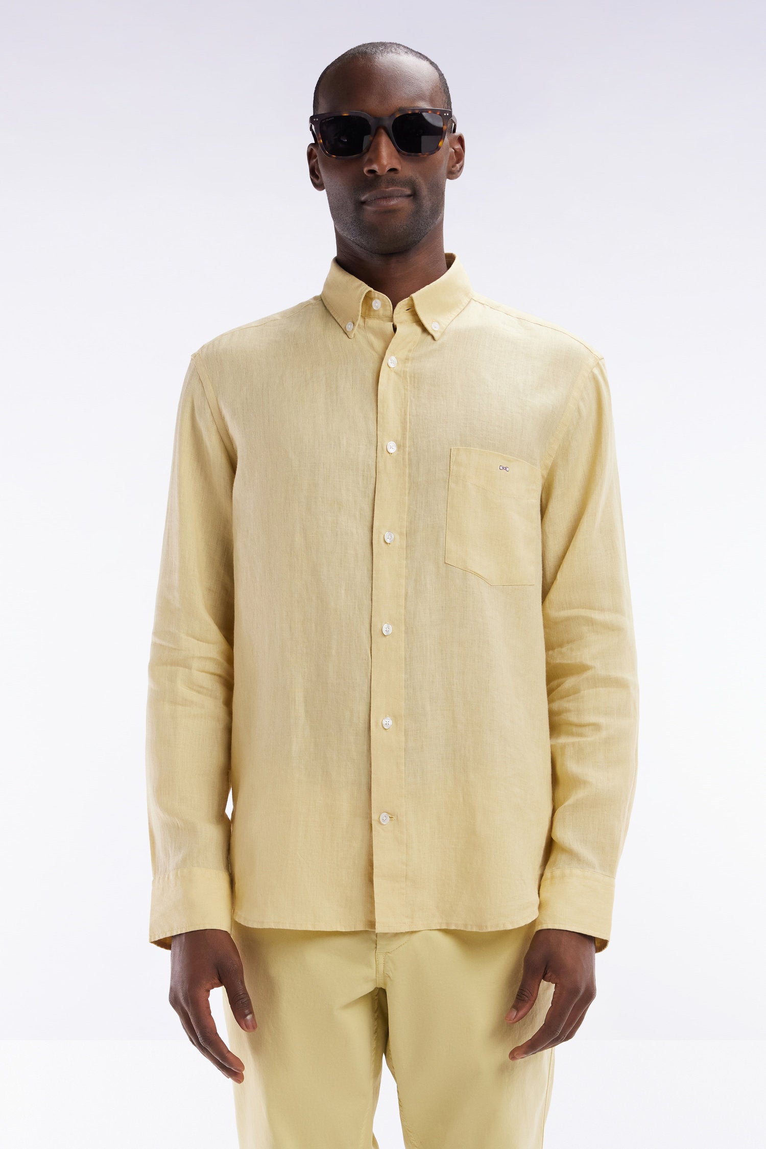 Eden Park_Straight-Fit Ivory Linen Shirt_E25CHECL0005_JAC11_01
