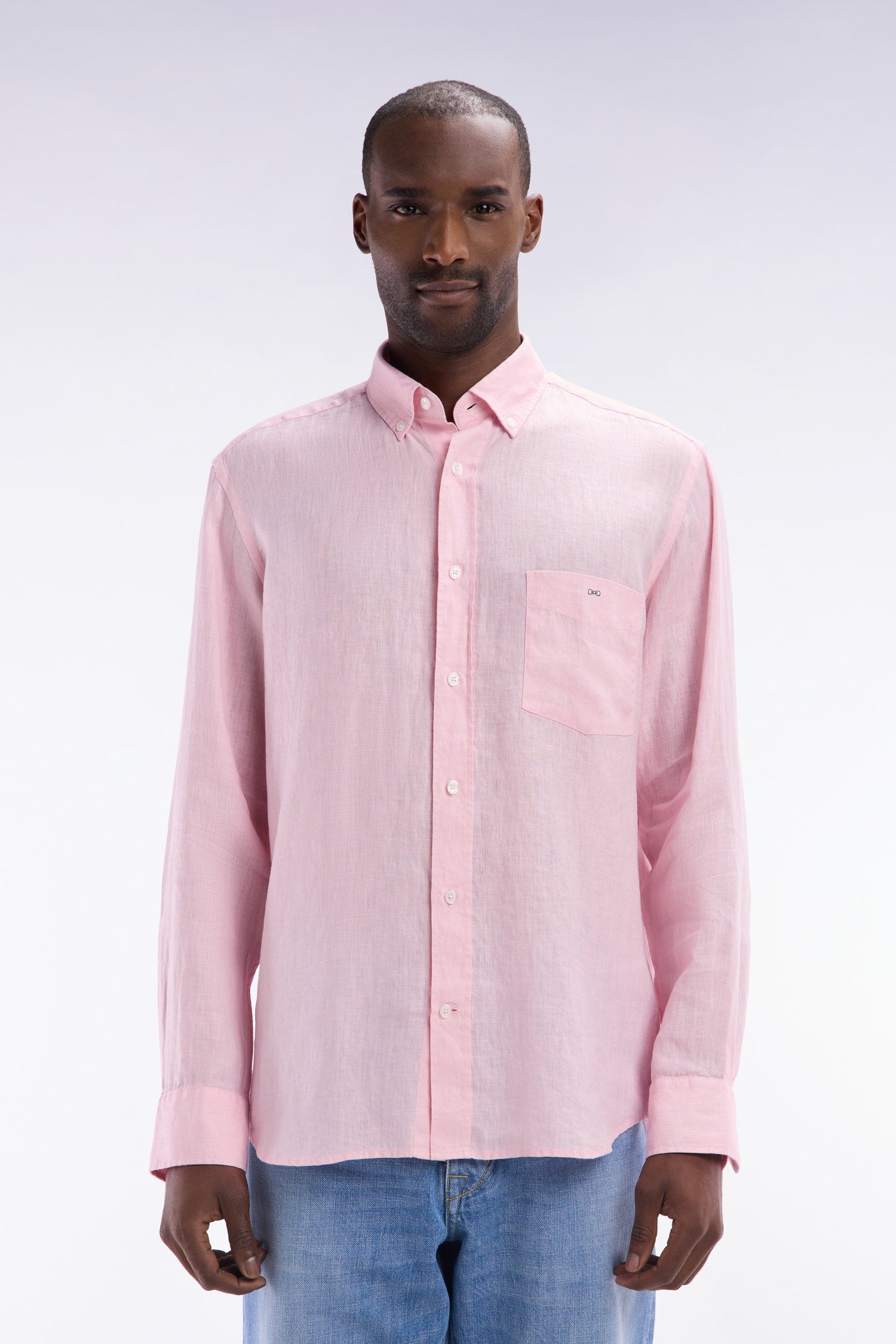 Eden Park_Straight-Fit Pink Linen Shirt_E25CHECL0005_ROC16_01