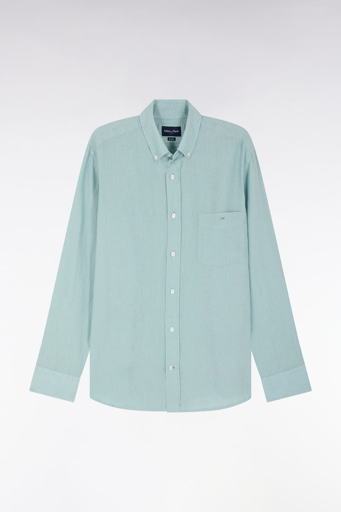Eden Park_Straight-Fit Sea Green Linen Shirt_E25CHECL0005_VEC18_02