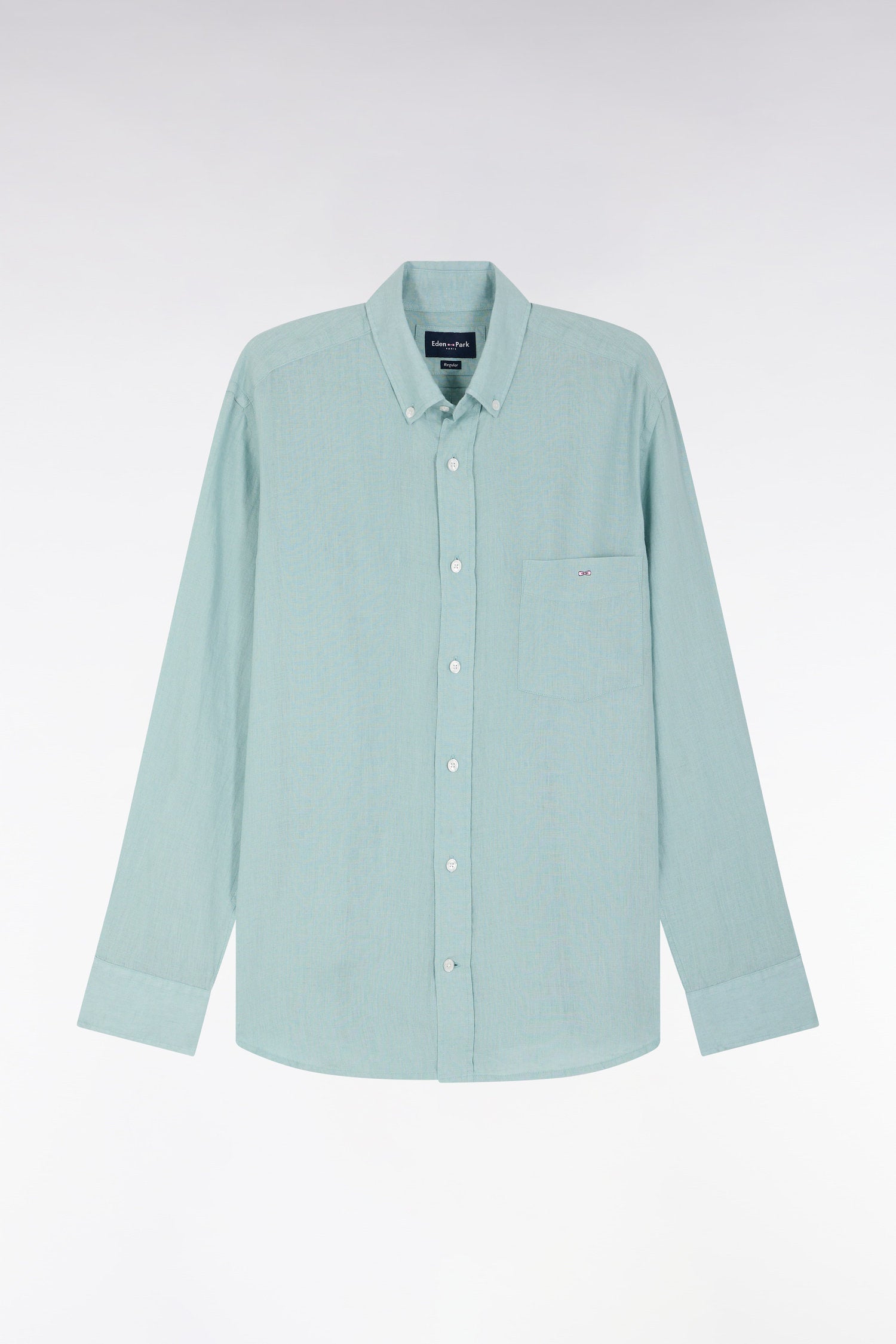 Eden Park_Straight-Fit Sea Green Linen Shirt_E25CHECL0005_VEC18_02