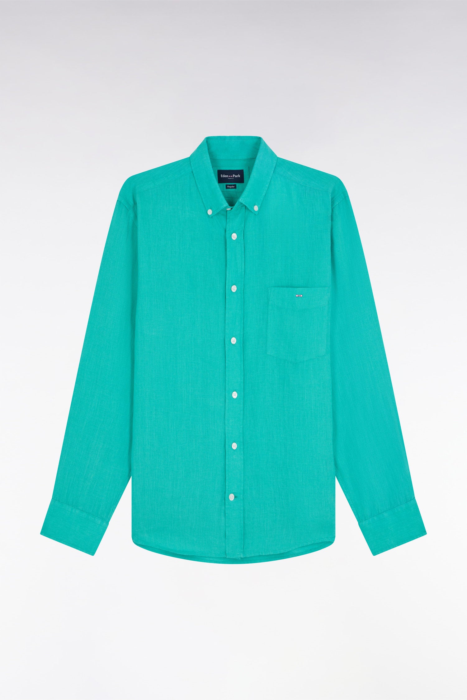 Eden Park_Straight-Fit Green Linen Shirt_E25CHECL0005_VEM37_02