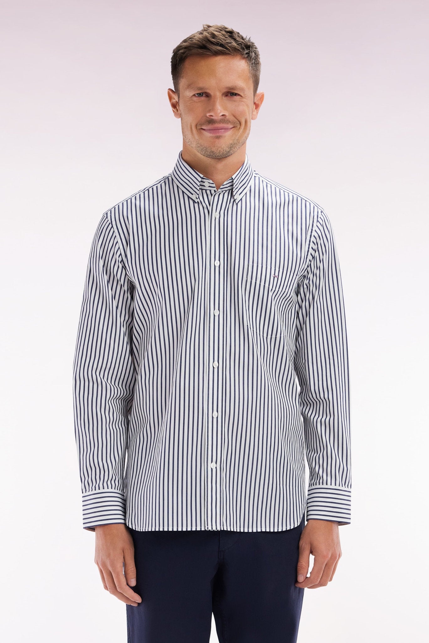 Eden Park_Straight-Fit Blue Cotton Shirt_E25CHECL0007_BLF20_01