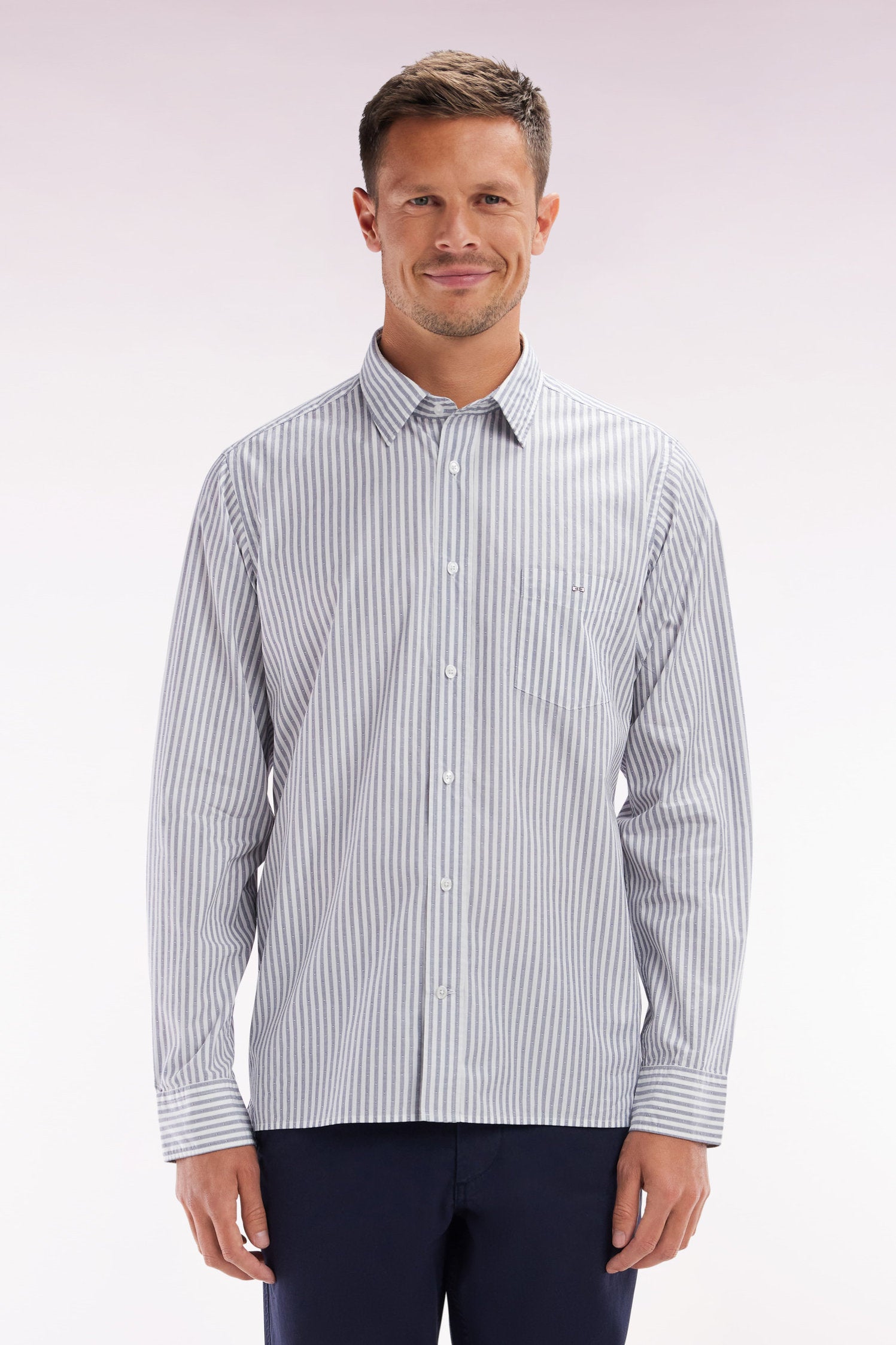 Eden Park_Straight-Fit Dark Blue Striped Cotton Shirt_E25CHECL0010_BLF20_01