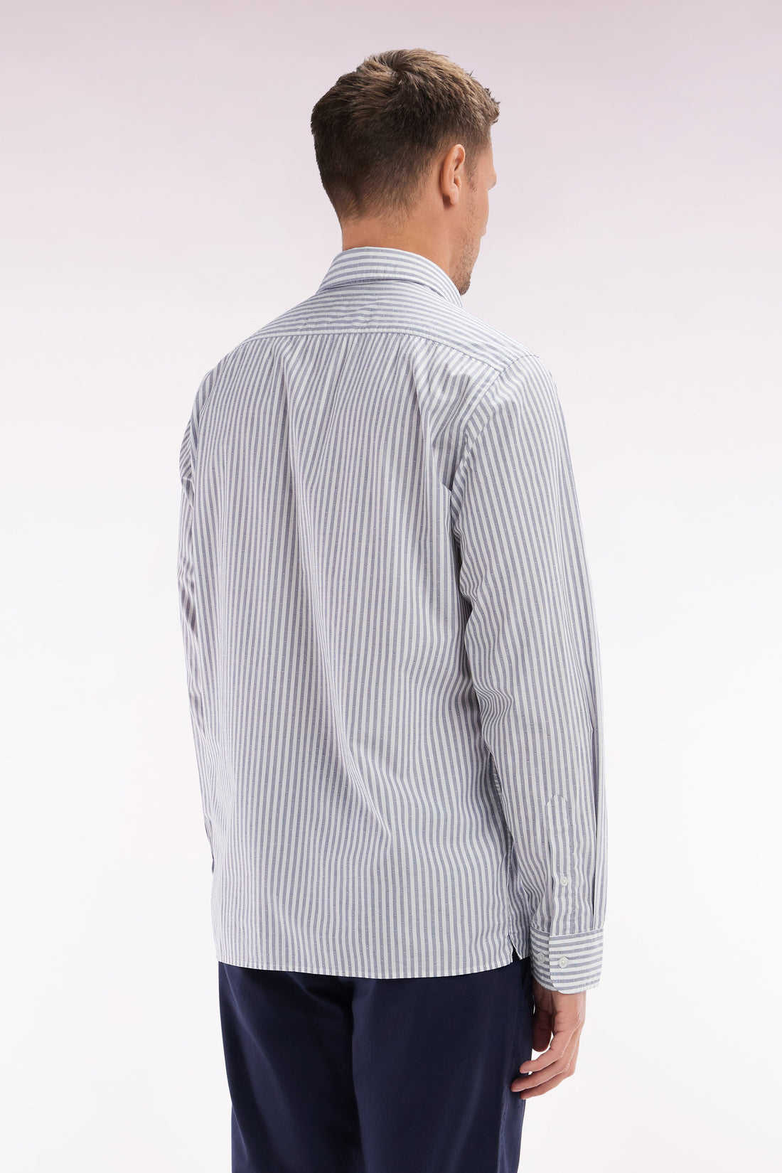 Eden Park_Straight-Fit Dark Blue Striped Cotton Shirt_E25CHECL0010_BLF20_02