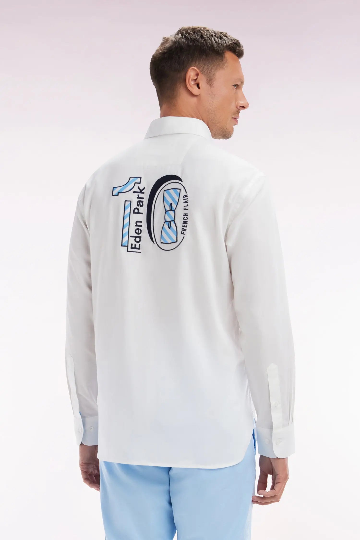 Eden Park_Straight-Fit White Pinpoint Cotton Shirt with 10 Embroidery_E25CHECL0026_BC_02