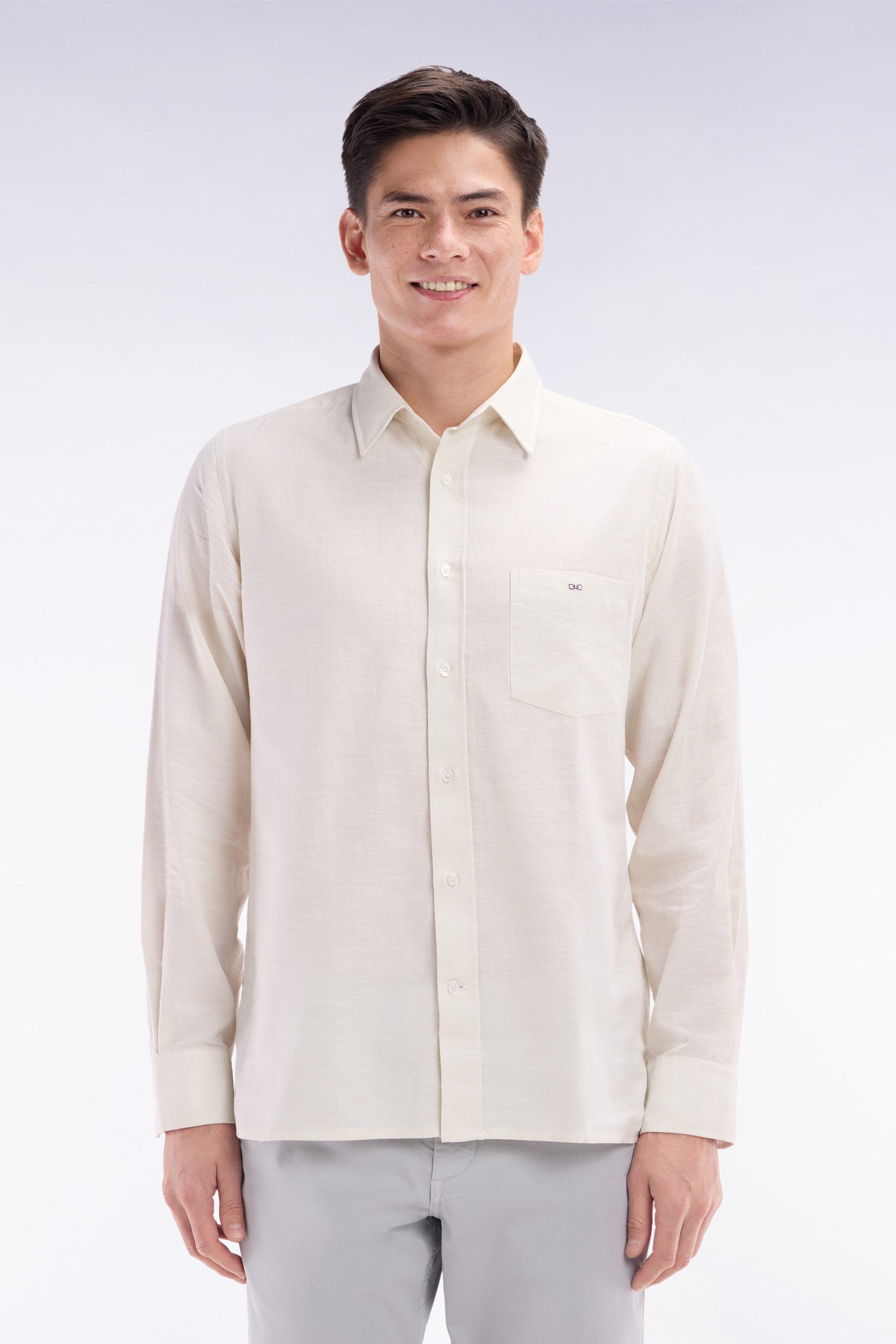 Eden Park_Beige Cotton Shirt with Patch Pocket_E25CHECL0034_BEC15_01