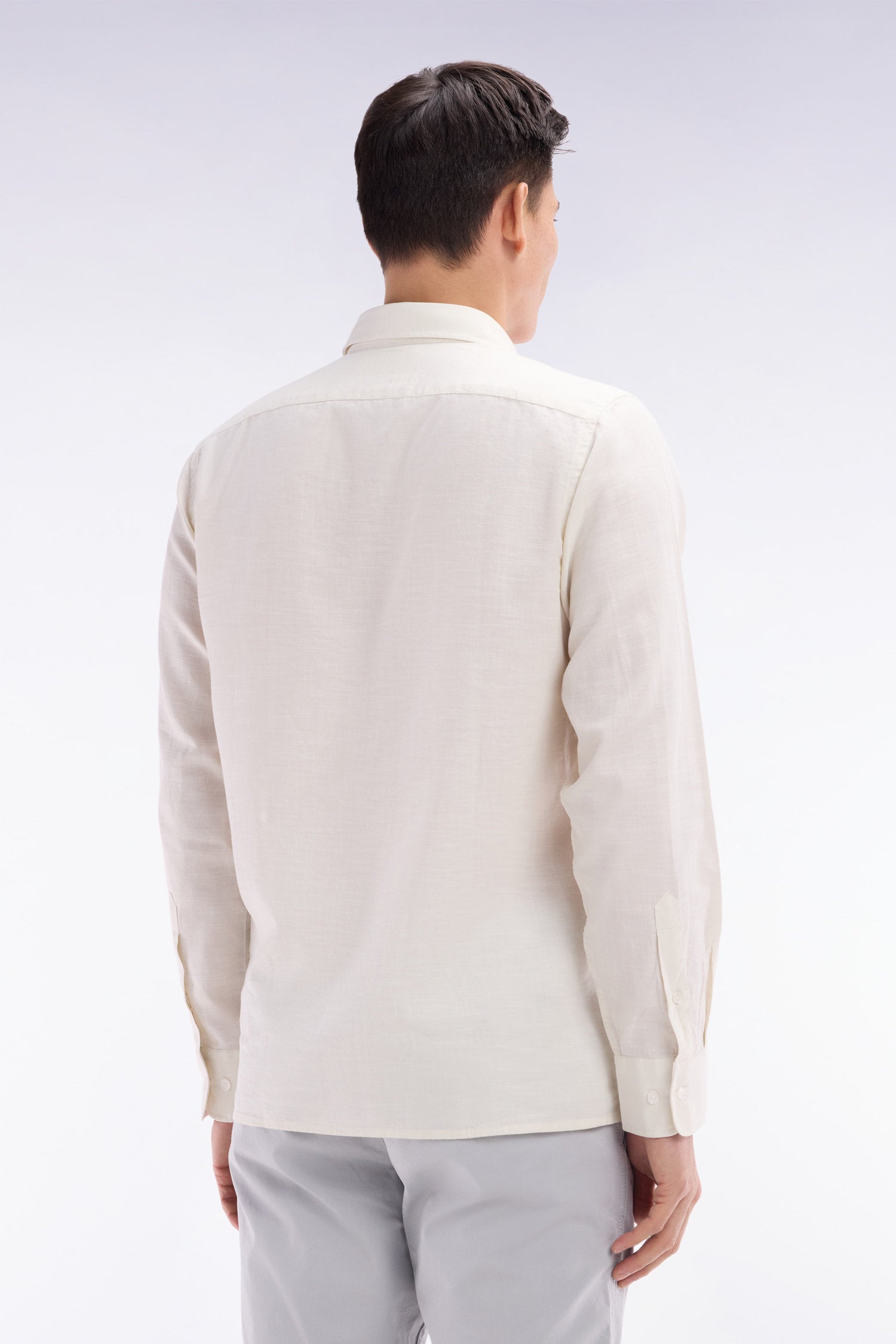 Eden Park_Beige Cotton Shirt with Patch Pocket_E25CHECL0034_BEC15_02