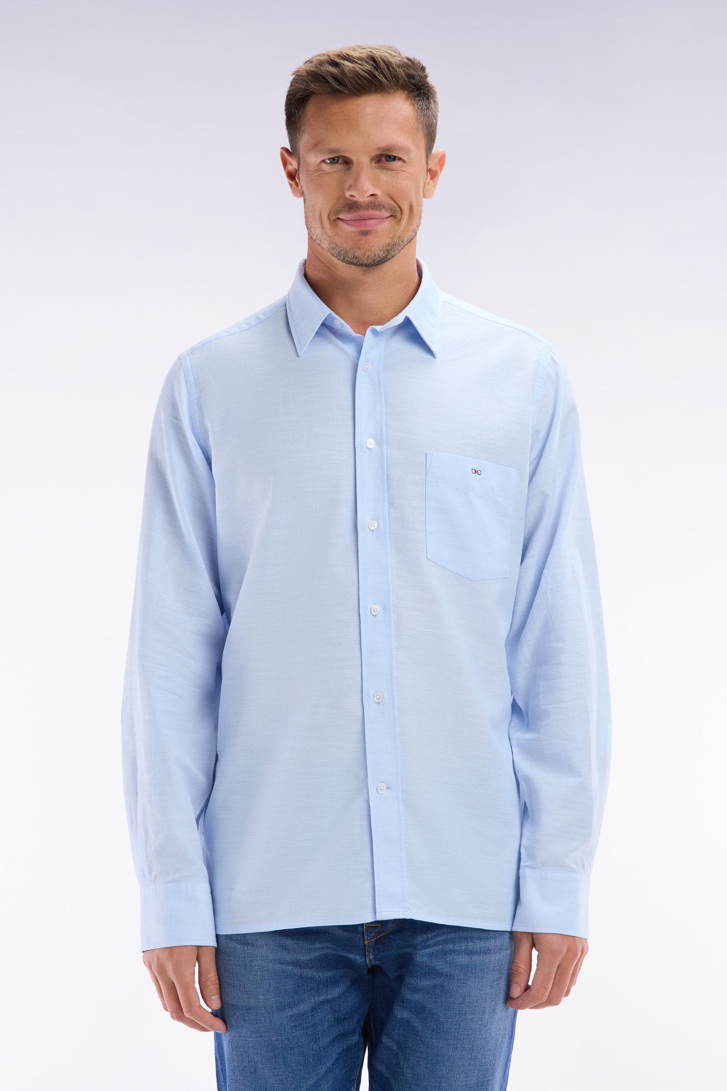Eden Park_Sky Blue Cotton Shirt with Patch Pocket_E25CHECL0034_BLC26_01