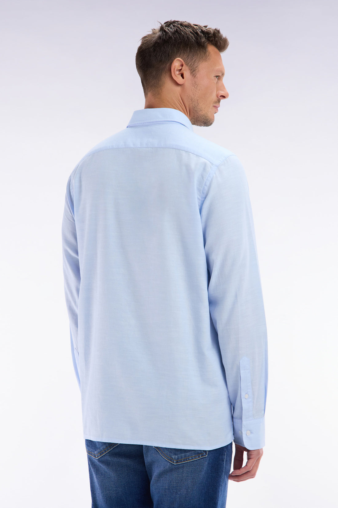 Eden Park_Sky Blue Cotton Shirt with Patch Pocket_E25CHECL0034_BLC26_02
