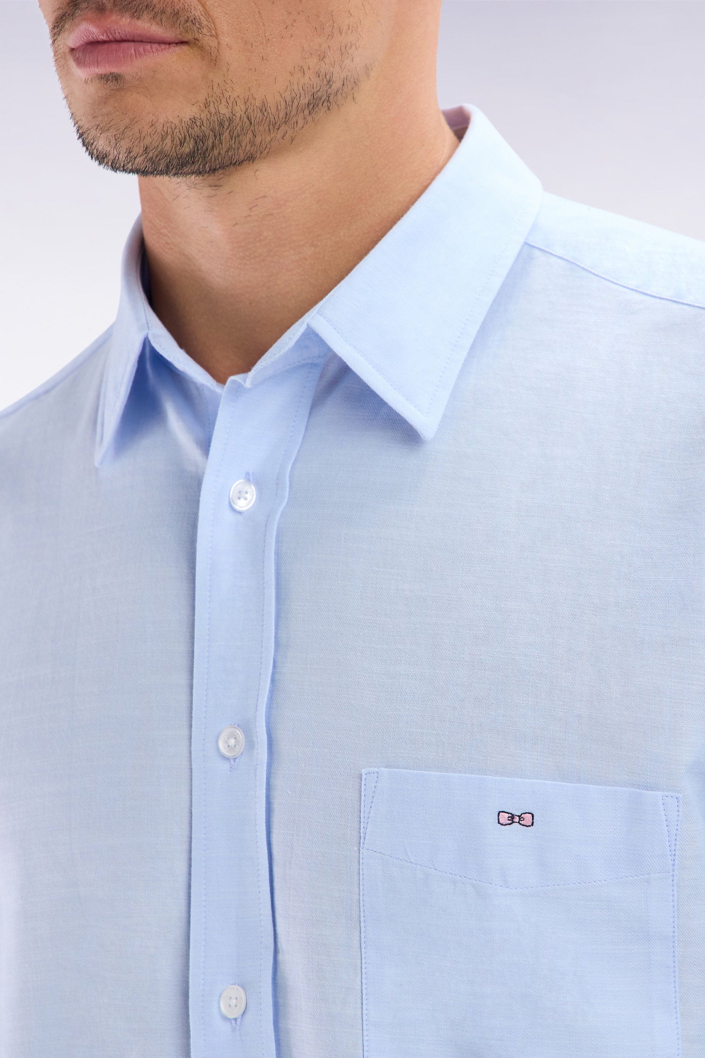 Eden Park_Sky Blue Cotton Shirt with Patch Pocket_E25CHECL0034_BLC26_03