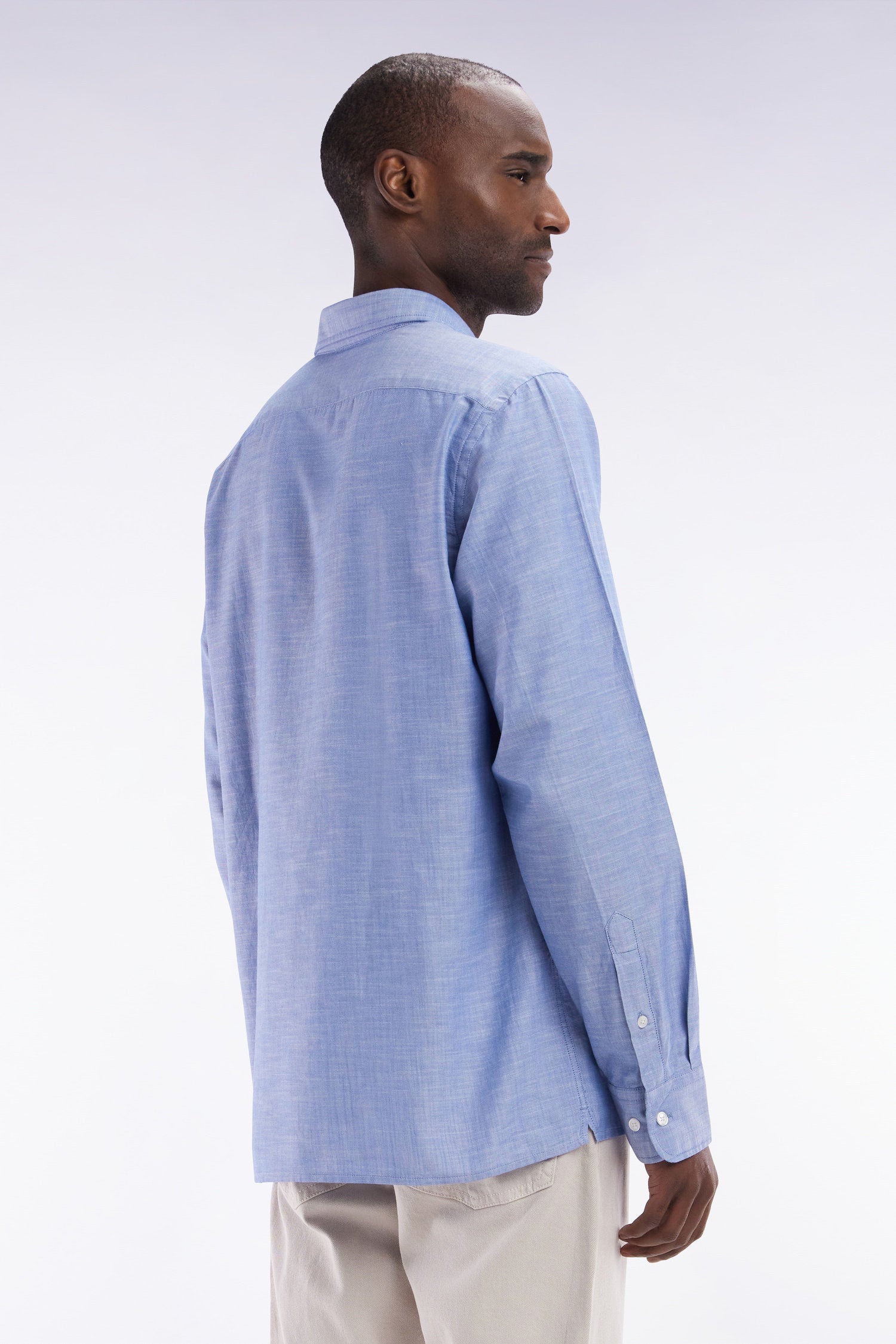 Eden Park_Grey Cotton Shirt with Patch Pocket_E25CHECL0034_GRM12_02