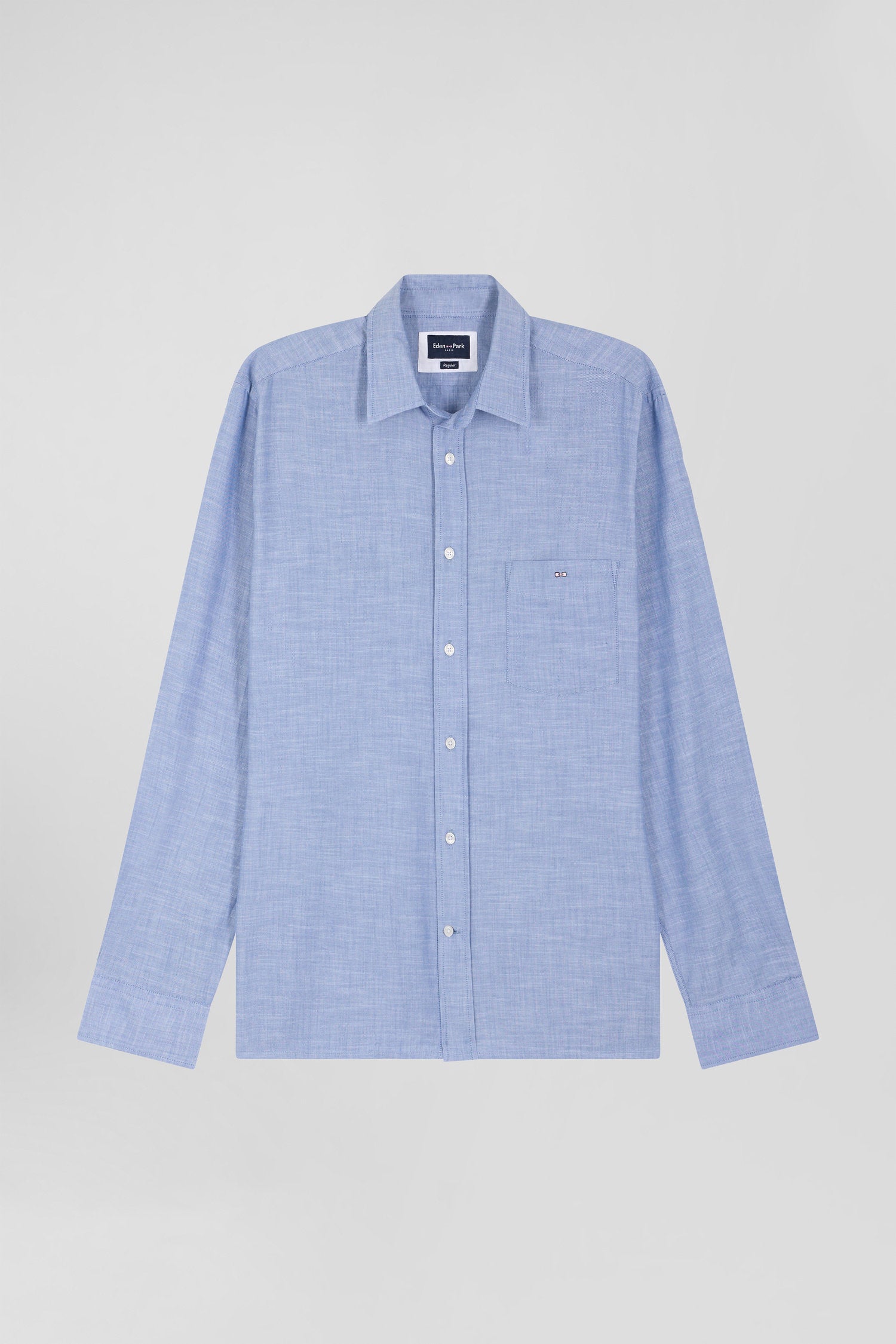 Eden Park_Grey Cotton Shirt with Patch Pocket_E25CHECL0034_GRM12_04