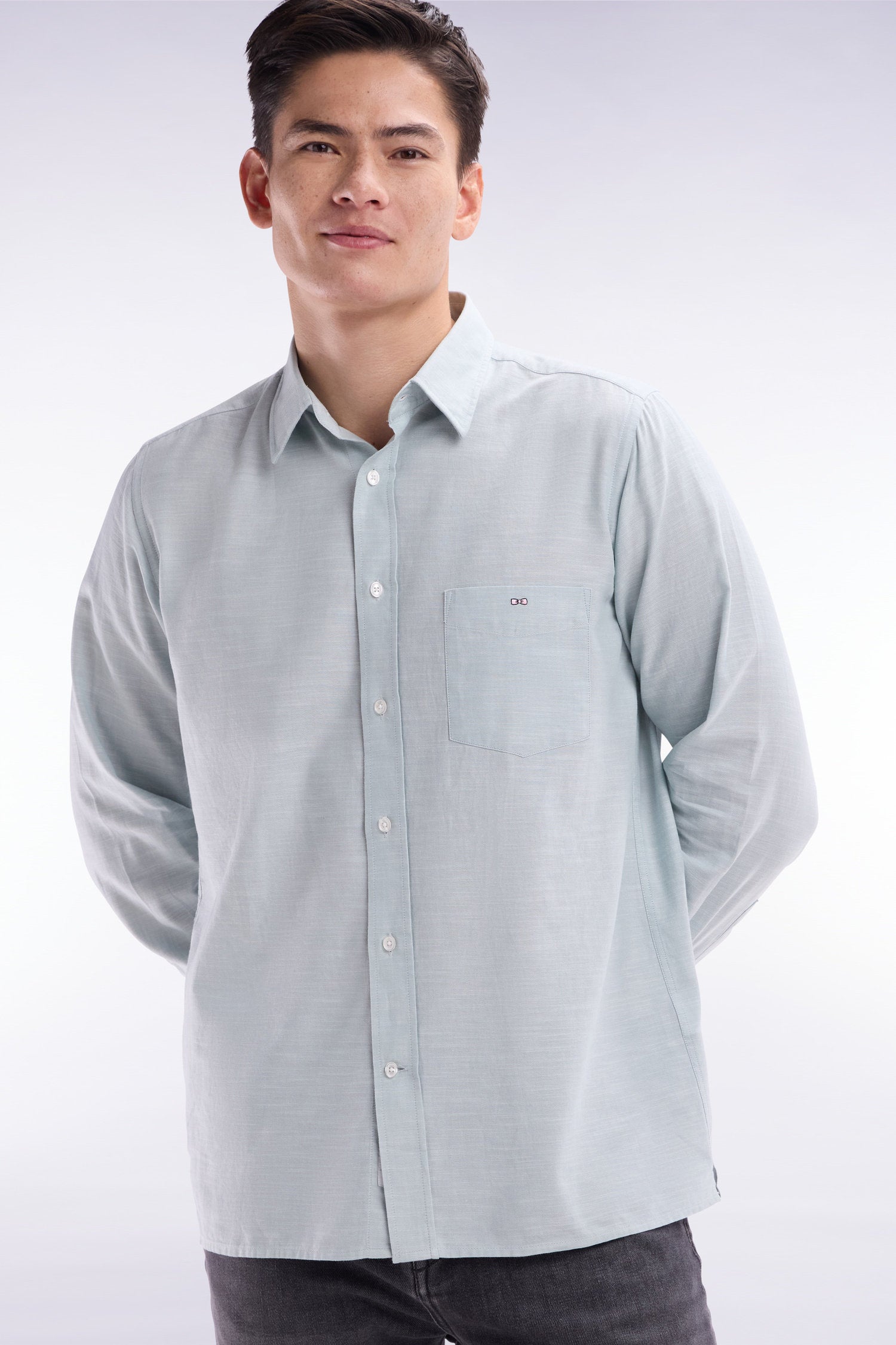 Eden Park_Dark Grey Cotton Shirt with Patch Pocket_E25CHECL0034_GRM26_03