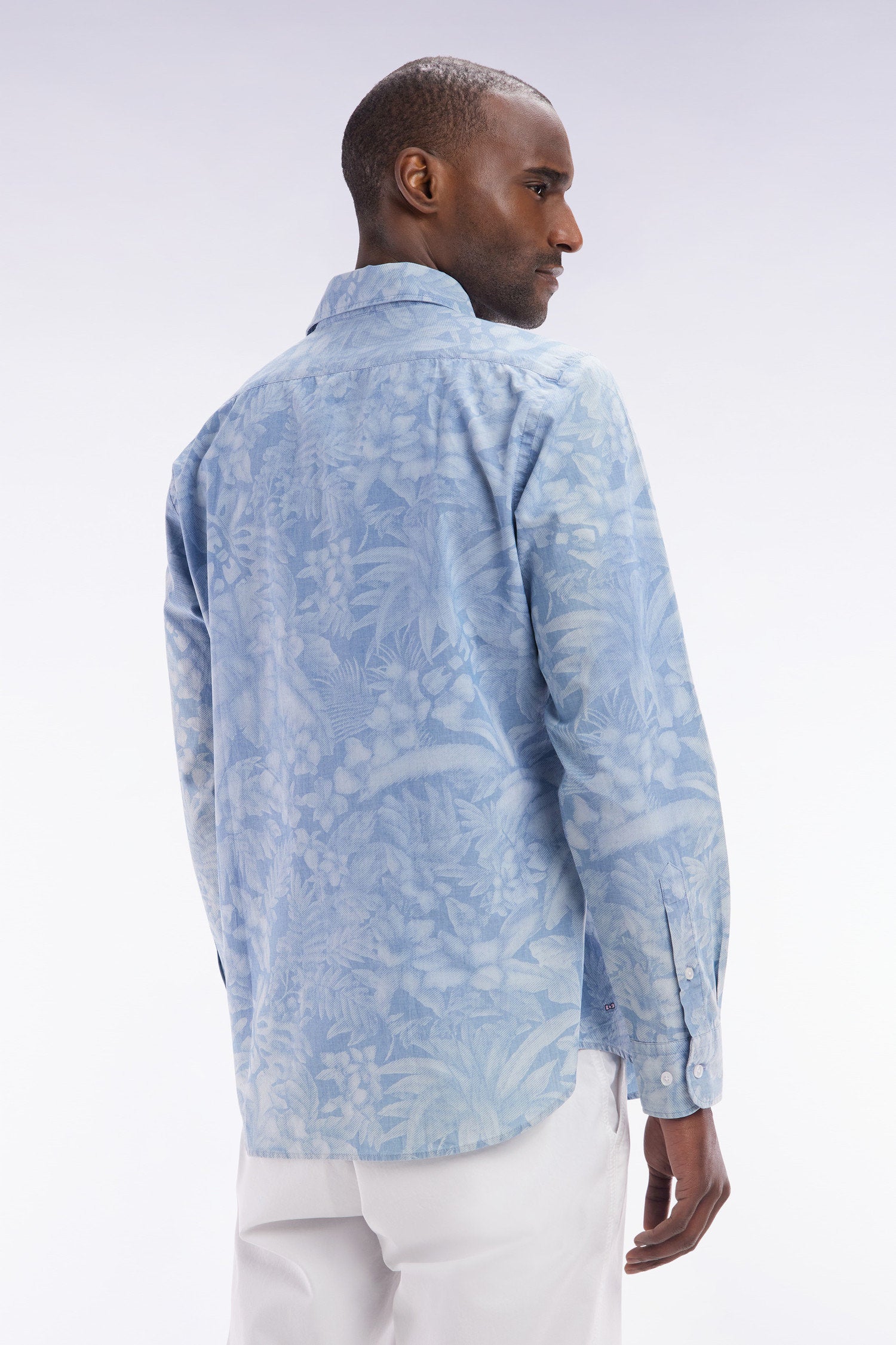 Eden Park_Slim-Fit Grey Chambray Printed Shirt_E25CHECL0058_GRM12_02