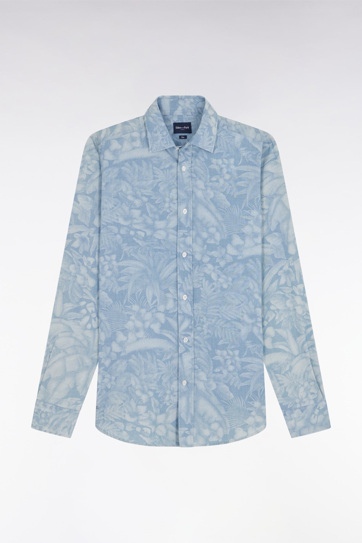 Eden Park_Slim-Fit Grey Chambray Printed Shirt_E25CHECL0058_GRM12_04