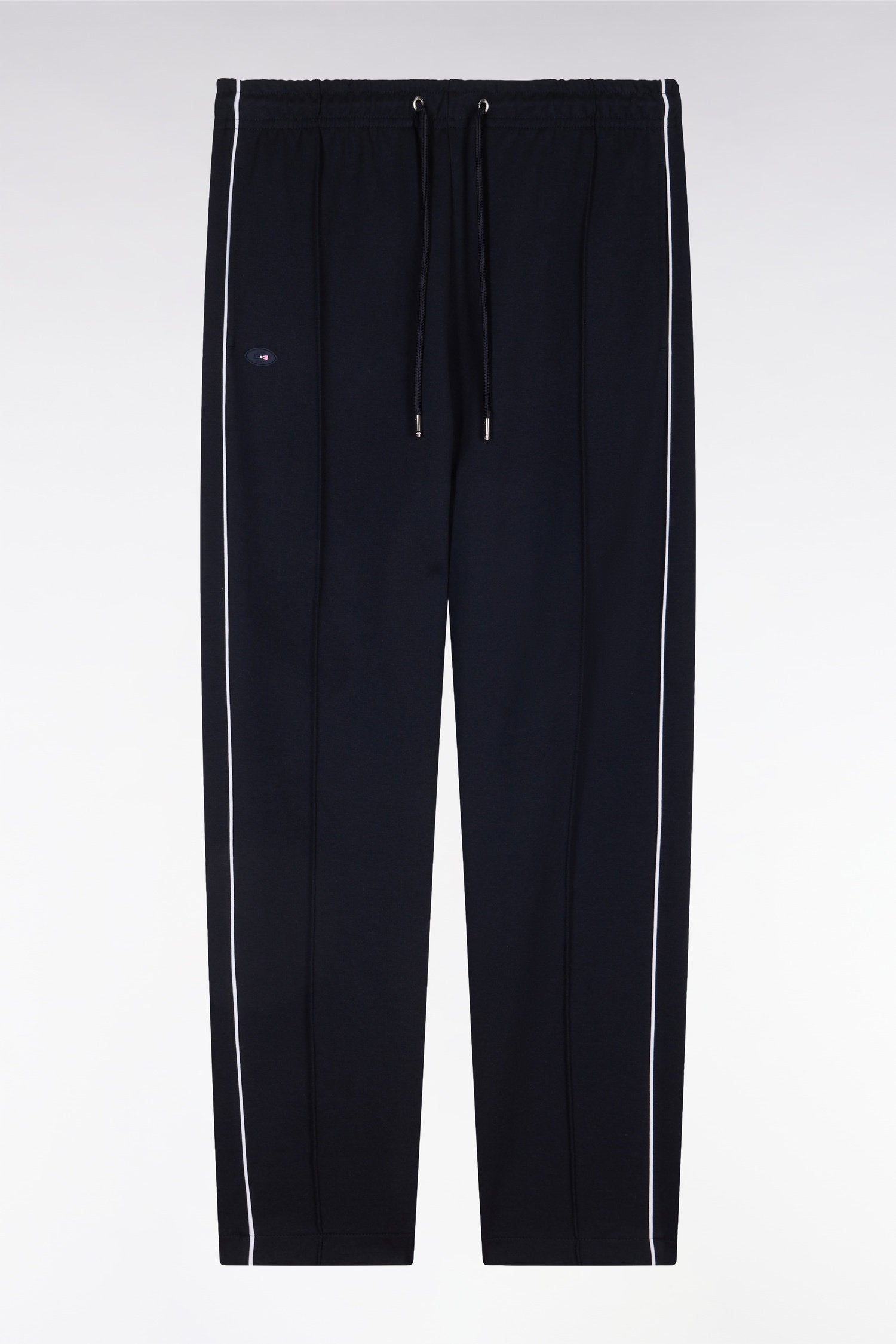 Eden Park_Straight-Cut Navy Stretch Cotton Fleece Jogging Pants with Sky Blue Piping_E25MAIJO0011_BLF_04