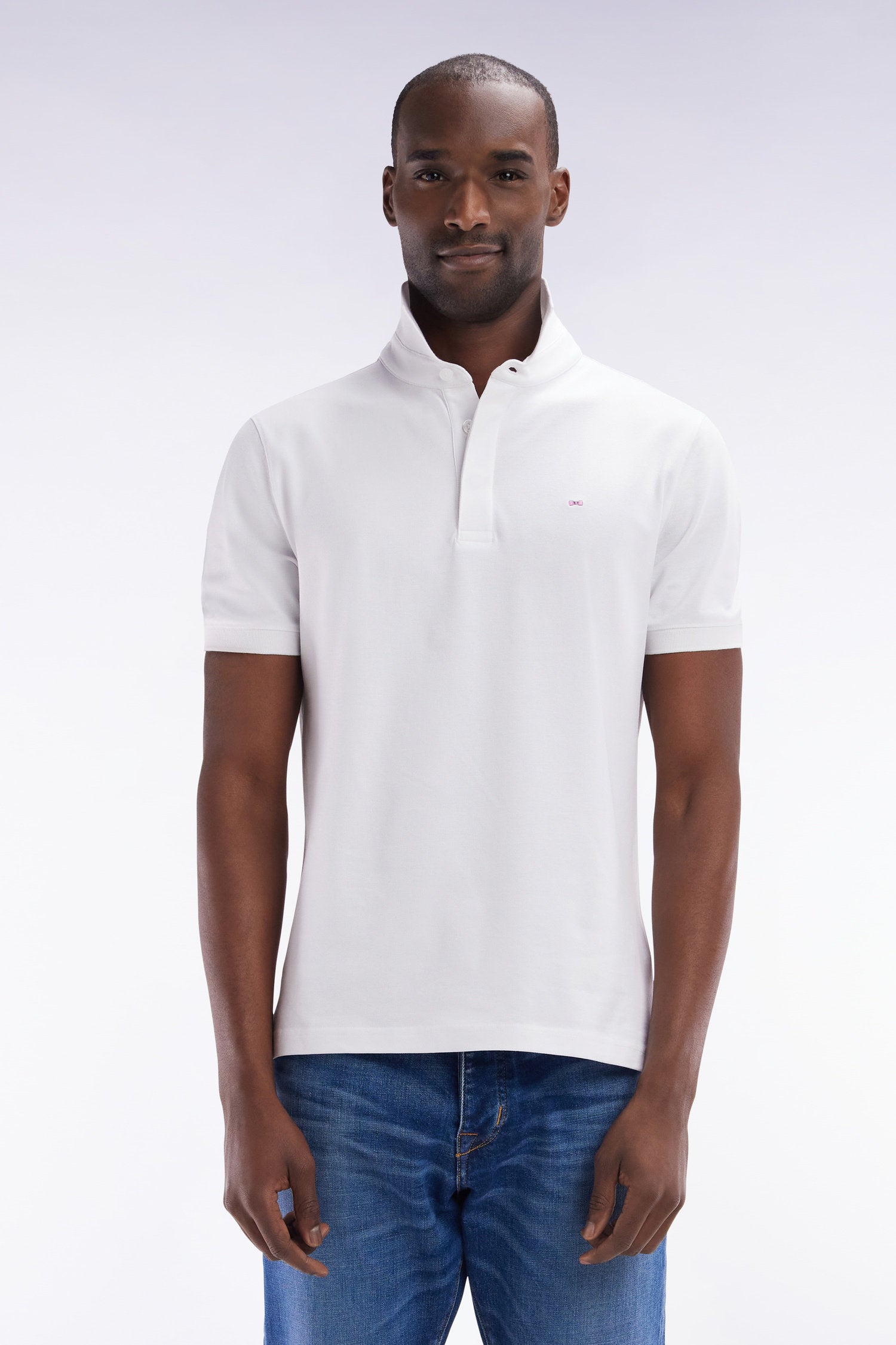 Eden Park_Slim-Fit Short-Sleeved Polo Shirt in White Stretch Cotton PiquŽ_E25MAIPC0001_BC_01