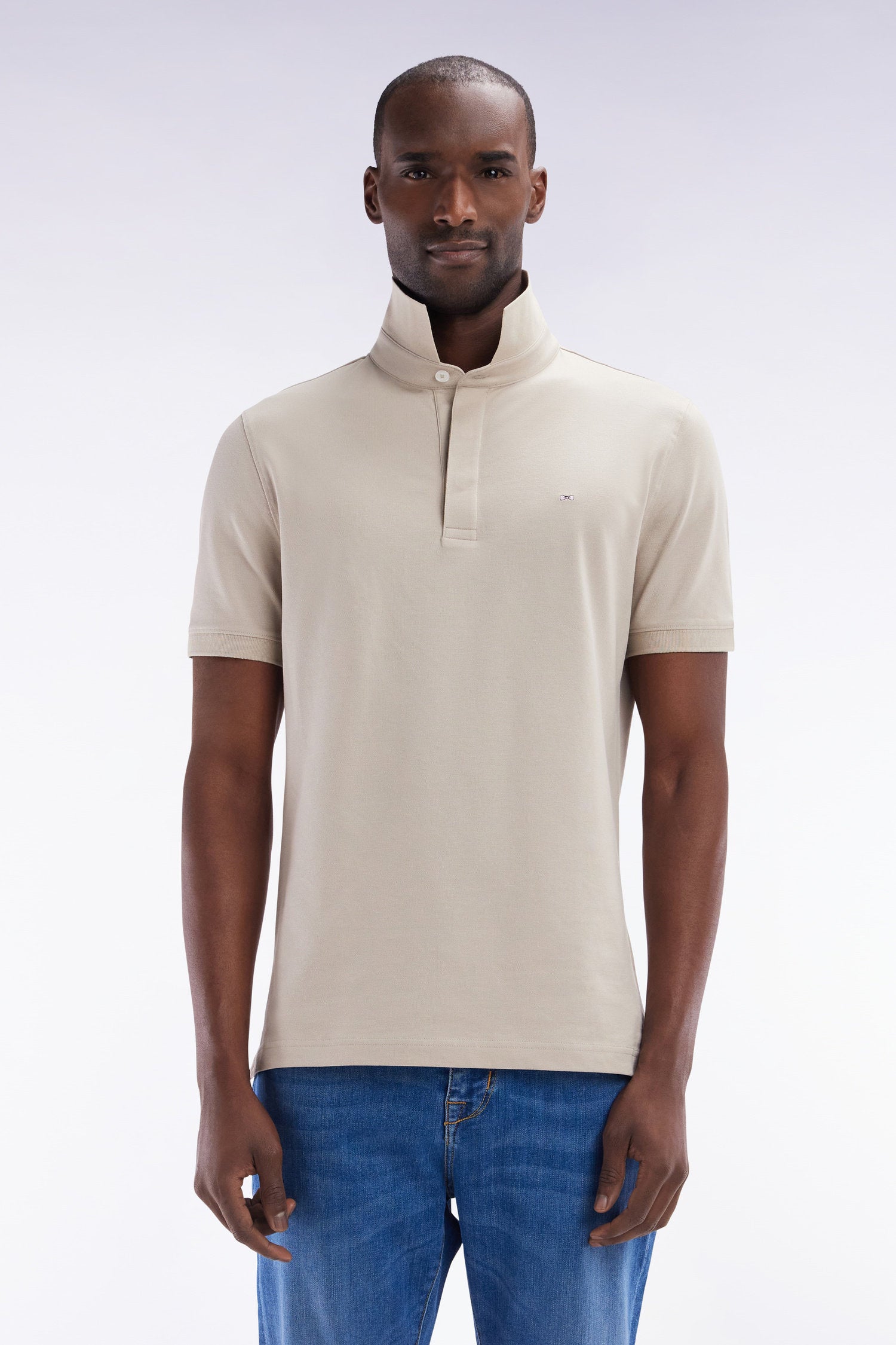 Eden Park_Slim-Fit Short-Sleeved Polo Shirt in White Sky Blue Cotton PiquŽ_E25MAIPC0001_BEM7_01