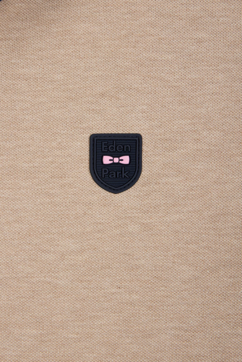Eden Park_Slim-Fit Plain Short-Sleeved Polo Shirt in Beige Stretch Cotton with Contrasting Piping_E25MAIPC0009_BEC13_05