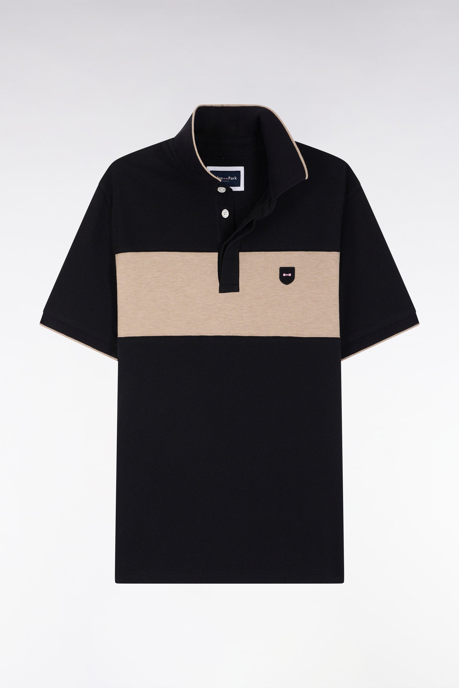 Eden Park_Slim-Fit Short-Sleeved Polo Shirt in Black Stretch Cotton with Contrasted Stripe_E25MAIPC0010_NO_04