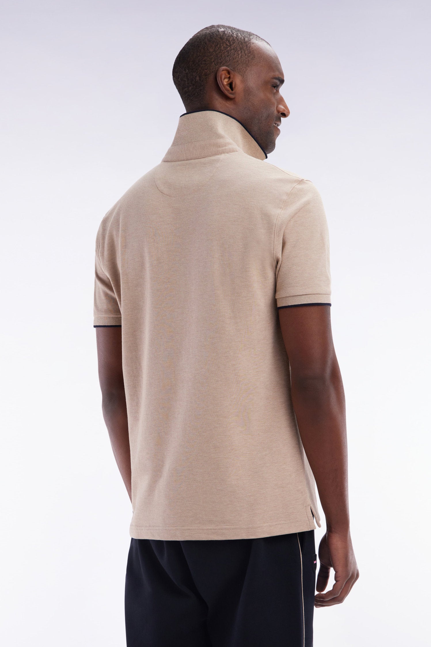 Eden Park_Slim-Fit Short-Sleeved Polo Shirt in Beige Stretch Cotton PiquŽ_E25MAIPC0011_BEC13_02
