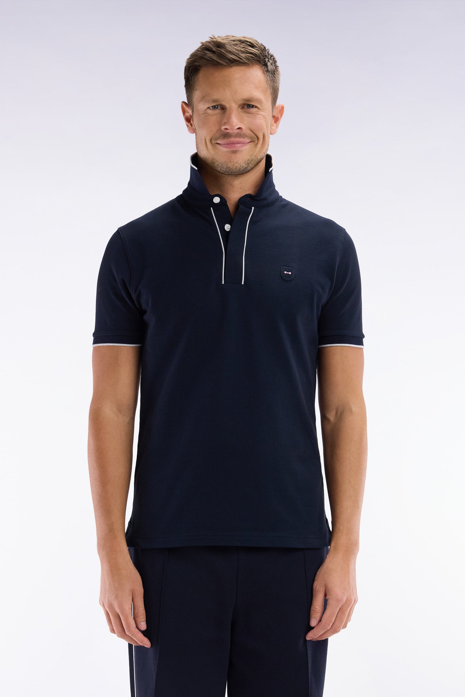 Eden Park_Slim-Fit Short-Sleeved Polo Shirt in Navy Stretch Cotton PiquŽ_E25MAIPC0011_BLF_01