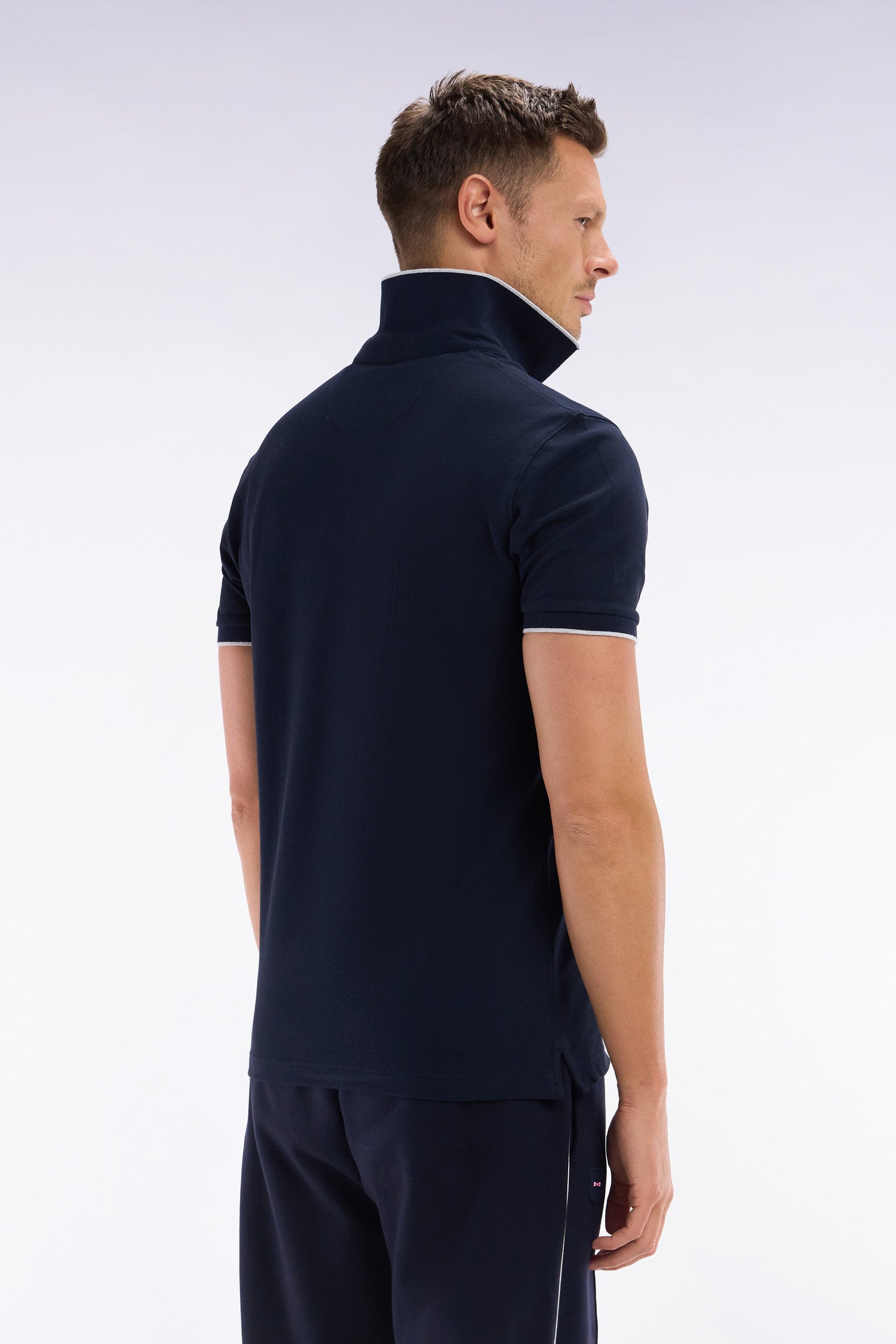 Eden Park_Slim-Fit Short-Sleeved Polo Shirt in Navy Stretch Cotton PiquŽ_E25MAIPC0011_BLF_02