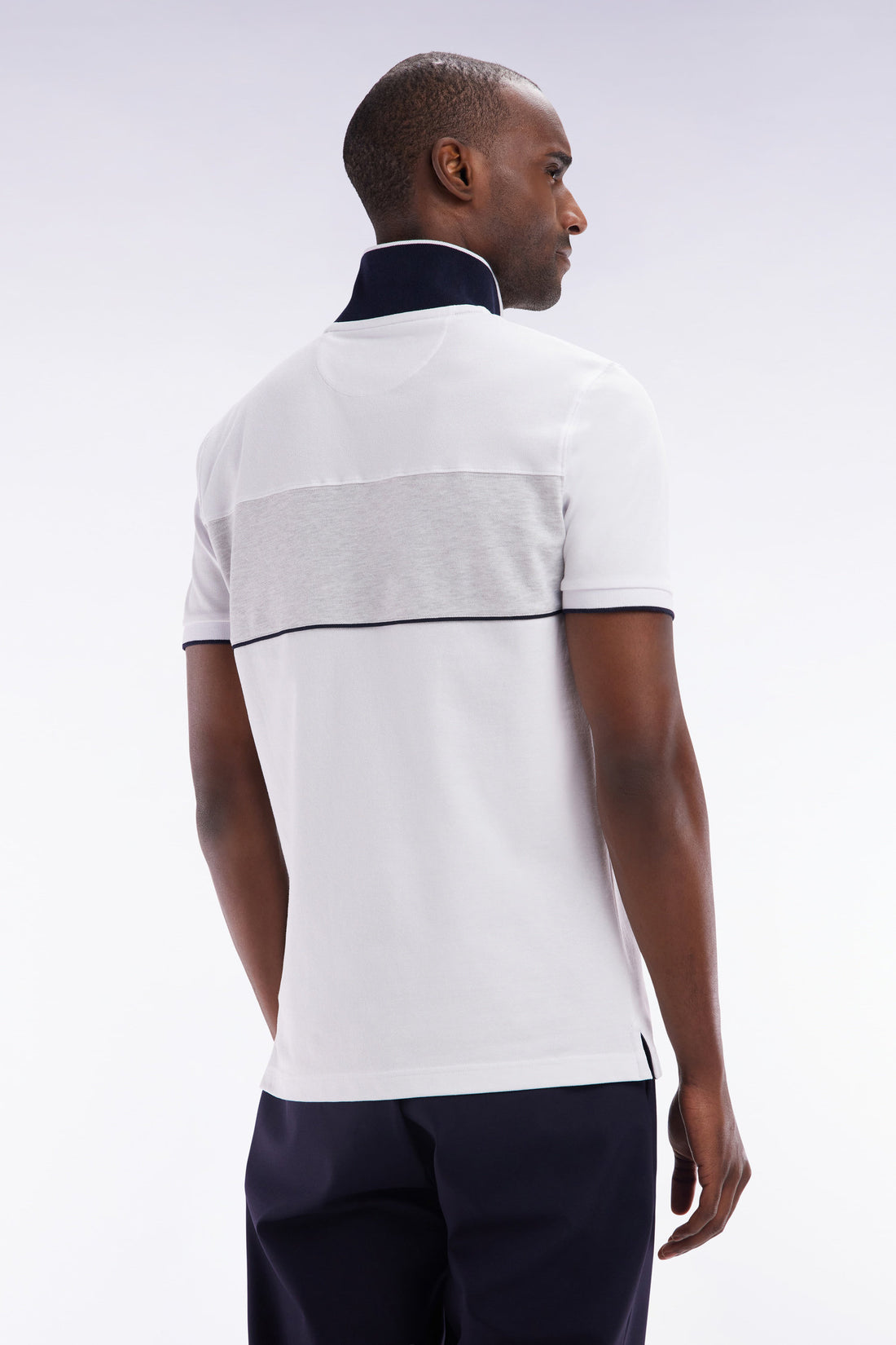 Eden Park_Slim-Fit Short-Sleeved Polo Shirt in White Stretch Mottled Cotton PiquŽ with Contrasting Accents_E25MAIPC0013_BC_02