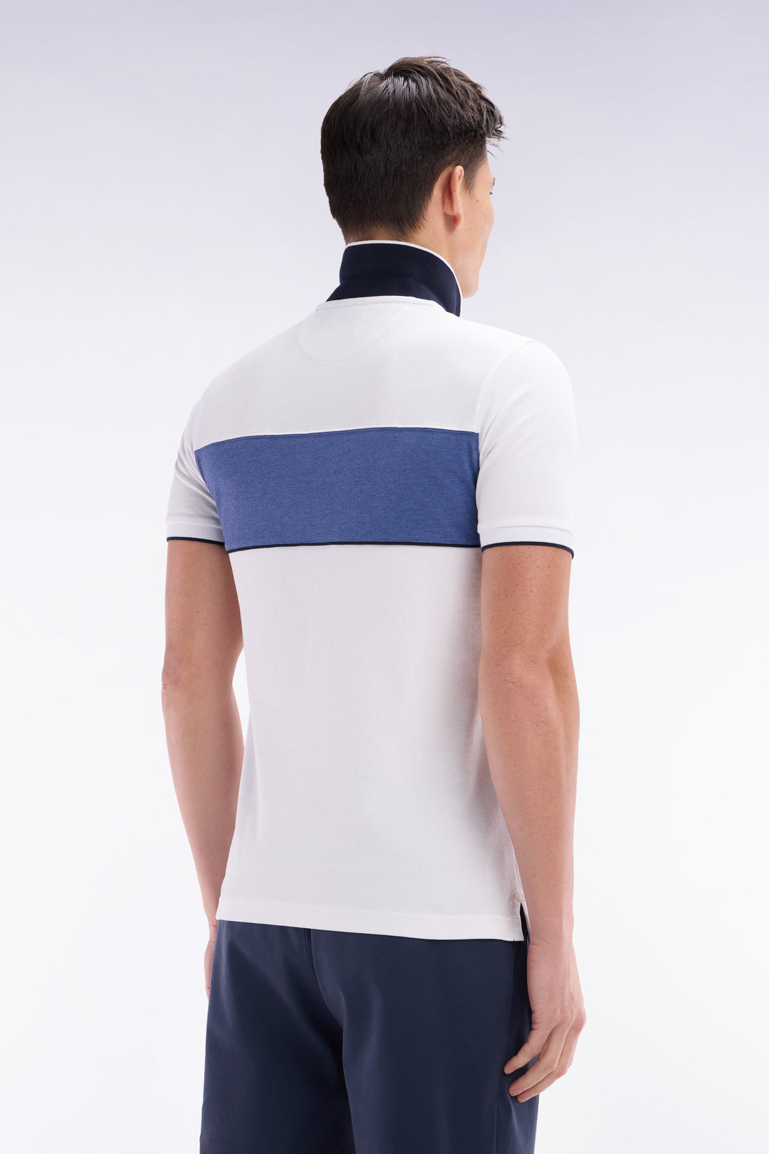 Eden Park_Slim-Fit Short-Sleeved Polo Shirt in Grey Stretch Mottled Cotton PiquŽ with Contrasting Accents_E25MAIPC0013_BLM30_02