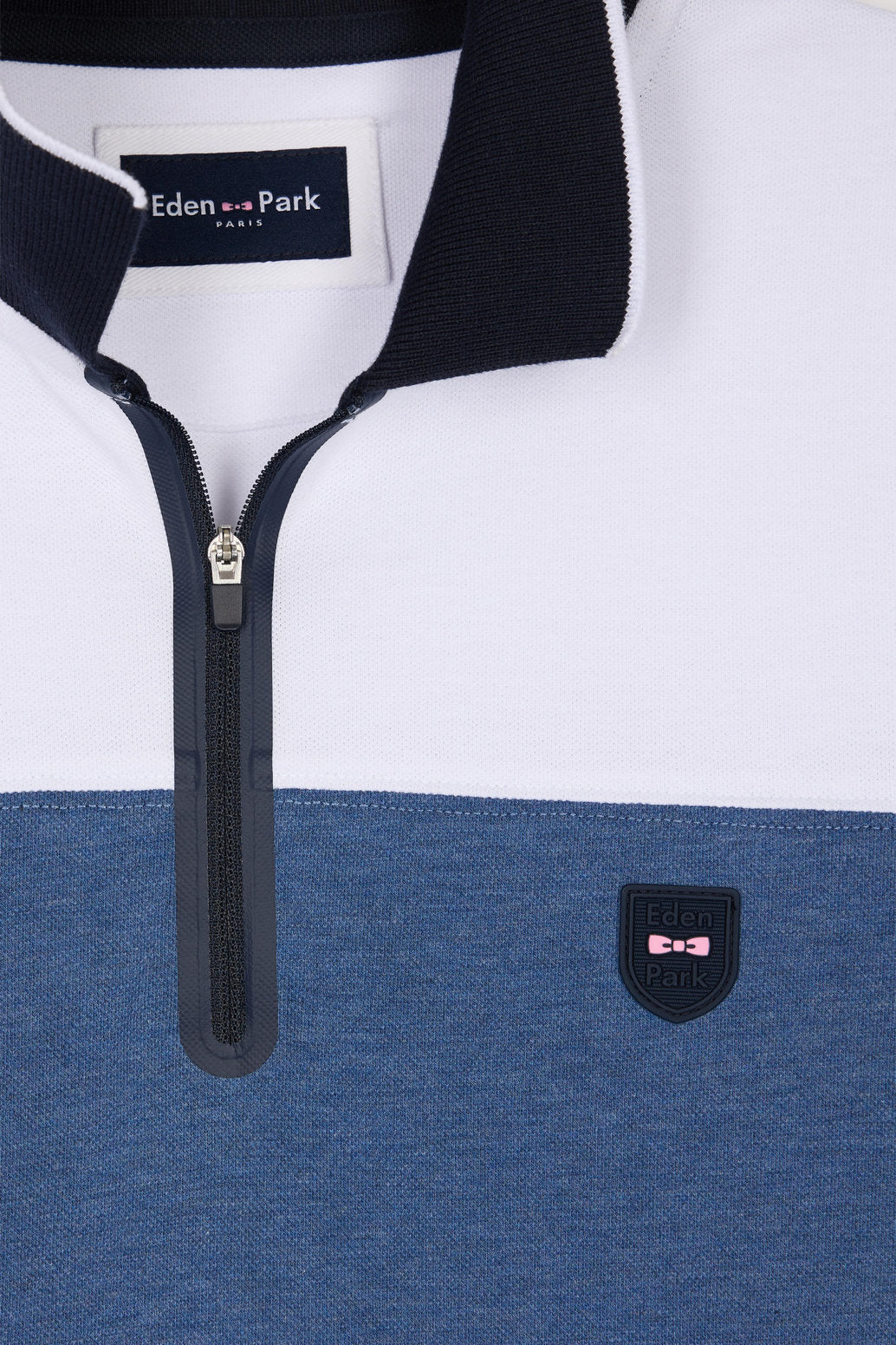 Eden Park_Slim-Fit Short-Sleeved Polo Shirt in Grey Stretch Mottled Cotton PiquŽ with Contrasting Accents_E25MAIPC0013_BLM30_05