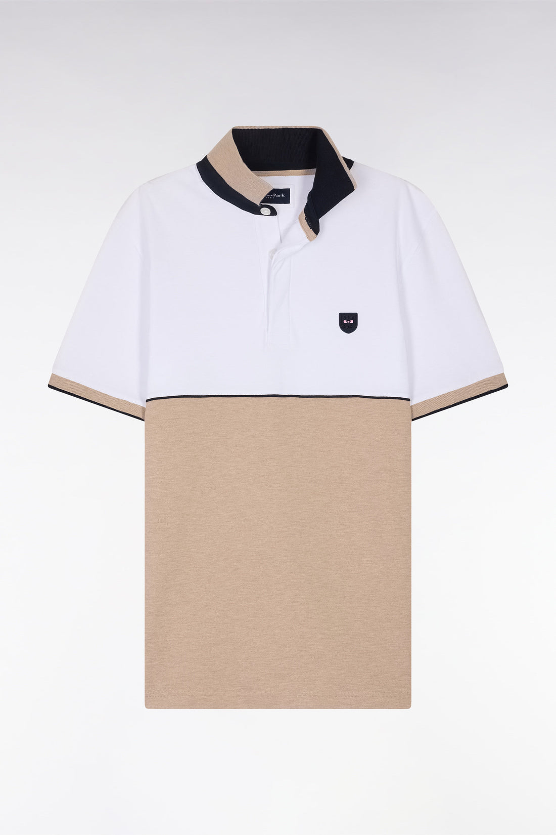 Eden Park_Slim-Fit Two-Tone Beige Stretch Cotton Short-Sleeved Polo Shirt_E25MAIPC0015_BEC13_02