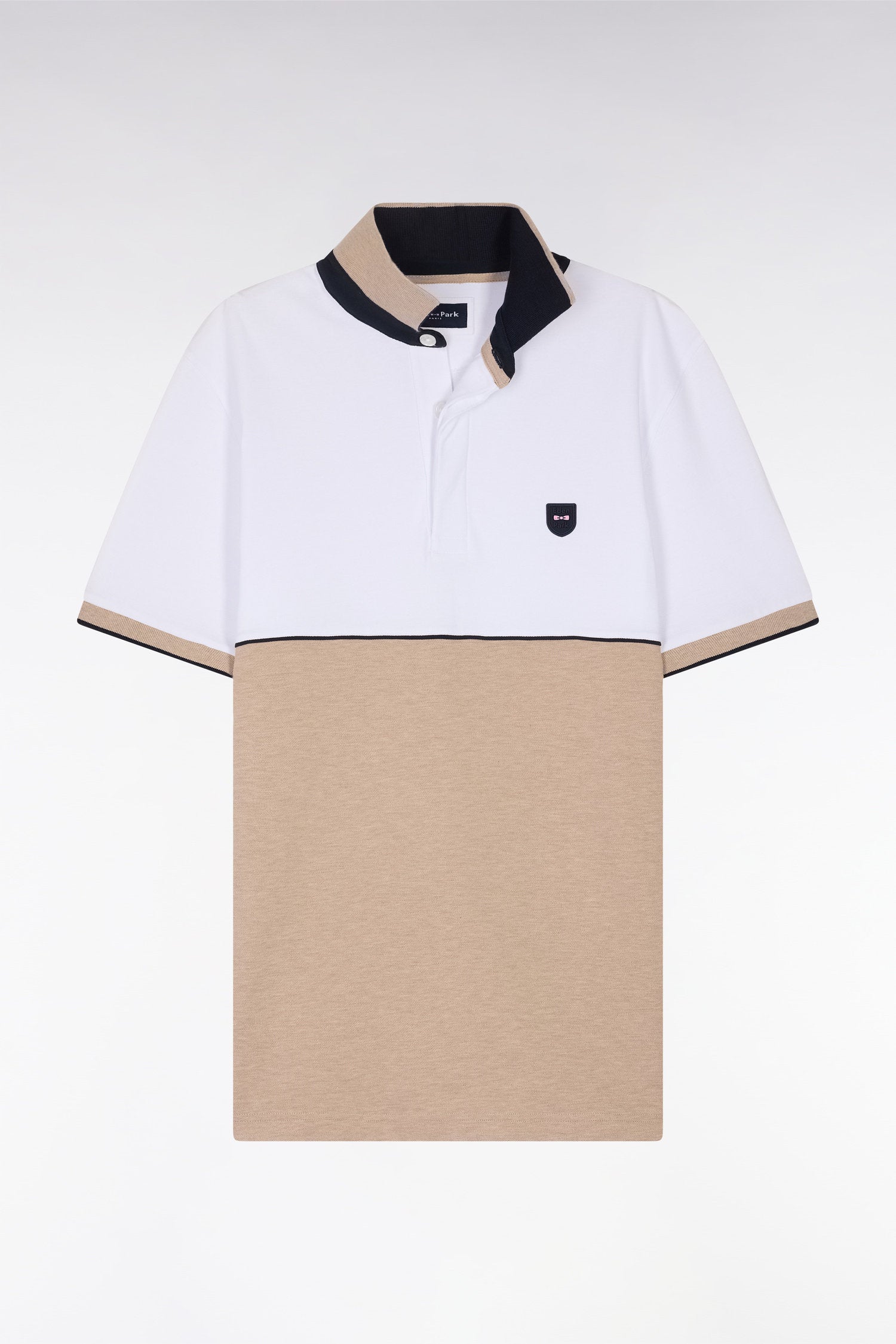 Eden Park_Slim-Fit Two-Tone Beige Stretch Cotton Short-Sleeved Polo Shirt_E25MAIPC0015_BEC13_02