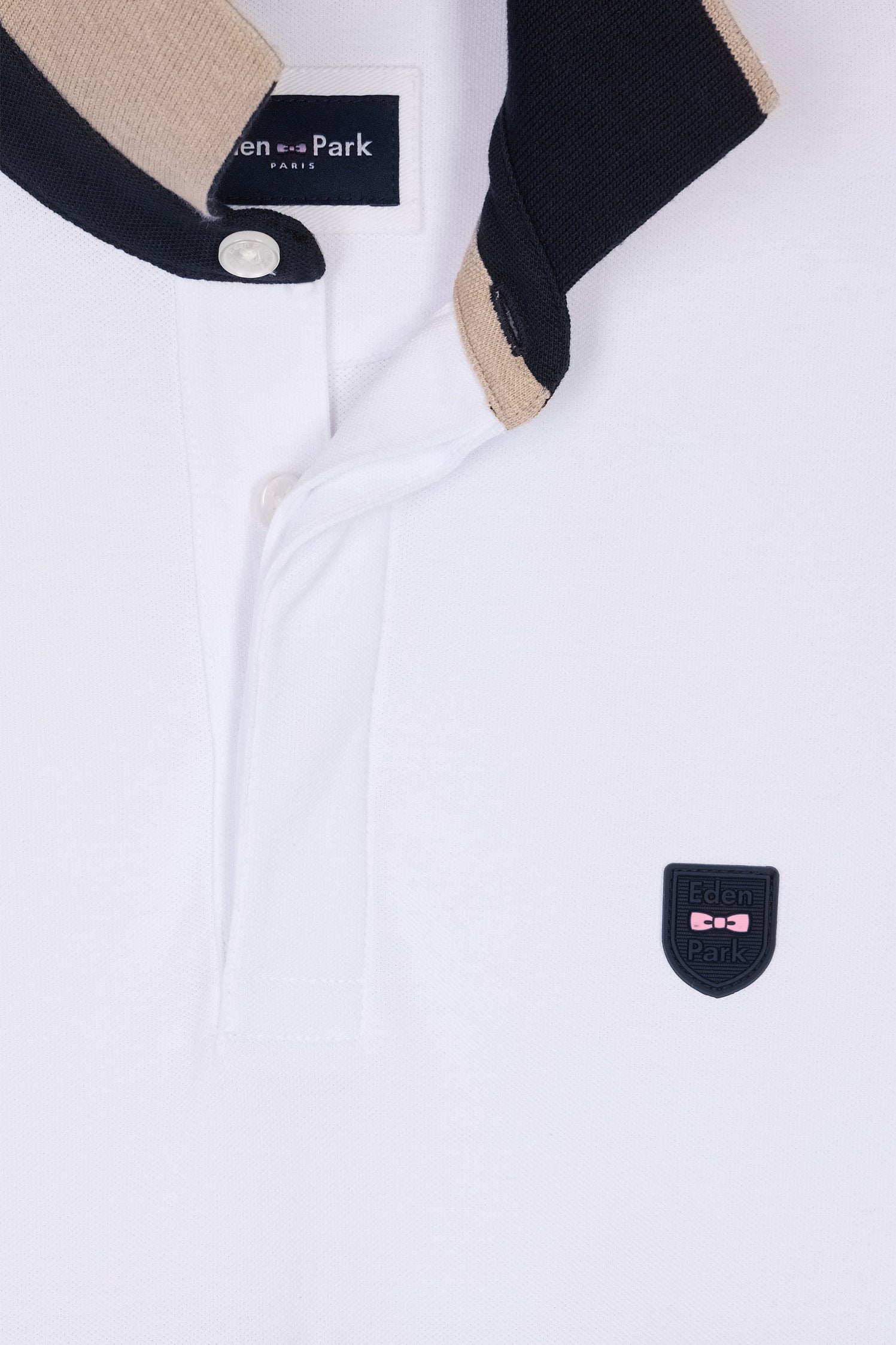 Eden Park_Slim-Fit Two-Tone Beige Stretch Cotton Short-Sleeved Polo Shirt_E25MAIPC0015_BEC13_05