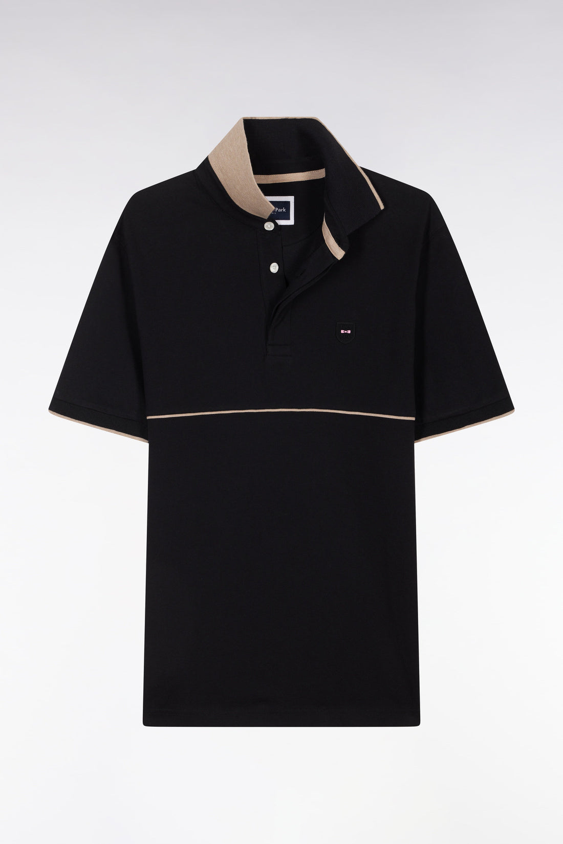Eden Park_Slim-Fit Two-Tone Black Stretch Cotton Short-Sleeved Polo Shirt_E25MAIPC0015_NO_02