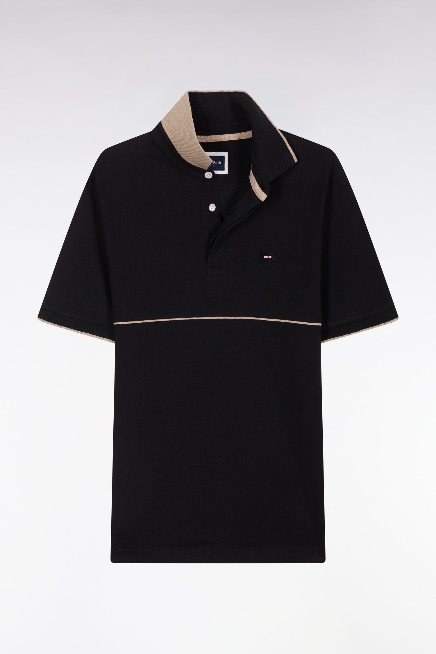 Eden Park_Slim-Fit Two-Tone Black Stretch Cotton Short-Sleeved Polo Shirt_E25MAIPC0015_NO_02