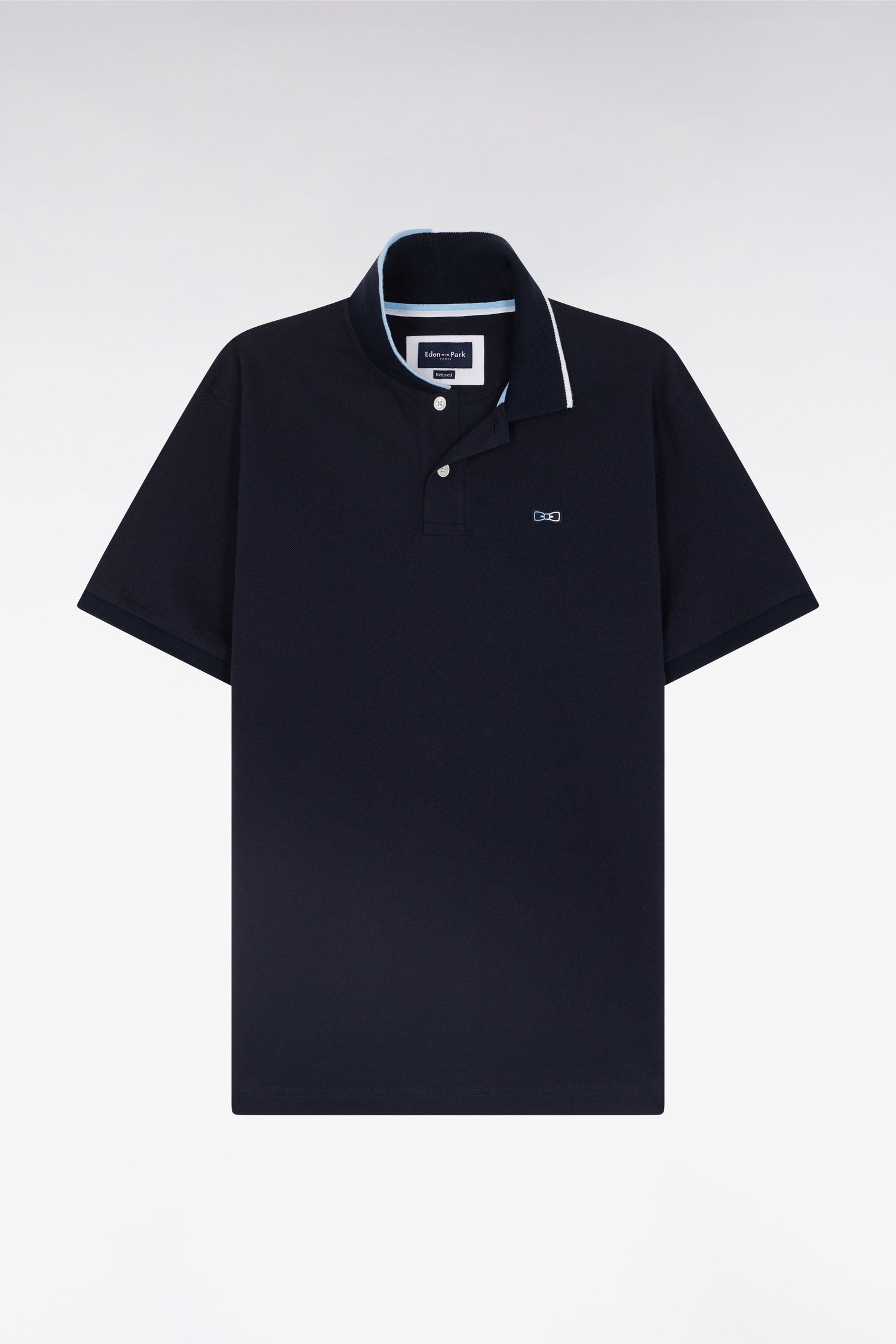Eden Park_Relaxed-Fit Short-Sleeved Polo Shirt in Navy Cotton with Piped Collar_E25MAIPC0020_BLF_04