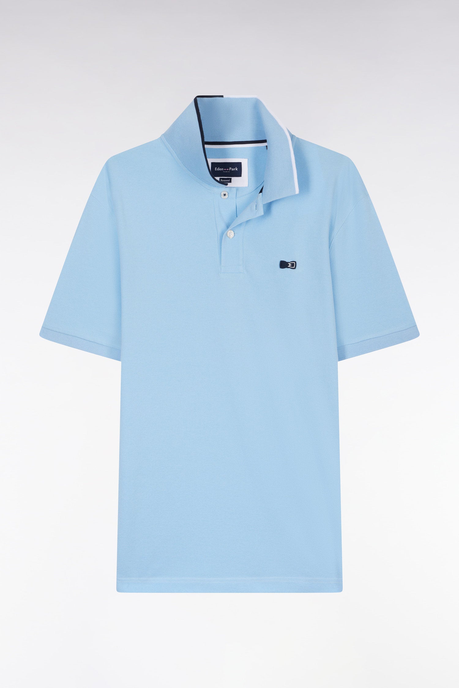 Eden Park_Relaxed-Fit Short-Sleeved Polo Shirt in Sky Blue Cotton with Piped Collar_E25MAIPC0020_BLM_04