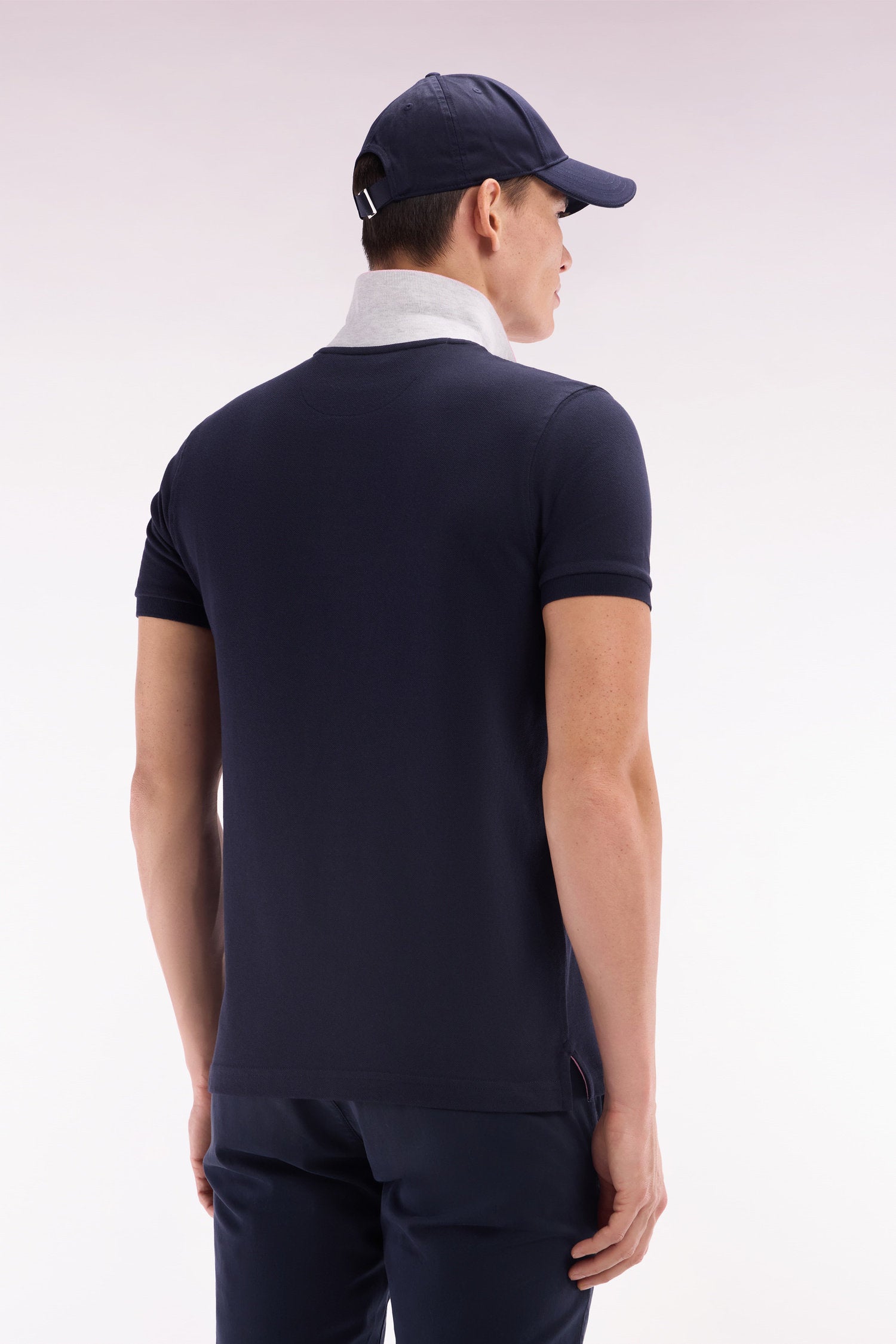 Eden Park_Polo Shirt in Navy Cotton with Two-Tone Eden Park Jacquard Collar_E25MAIPC0025_BLF_02